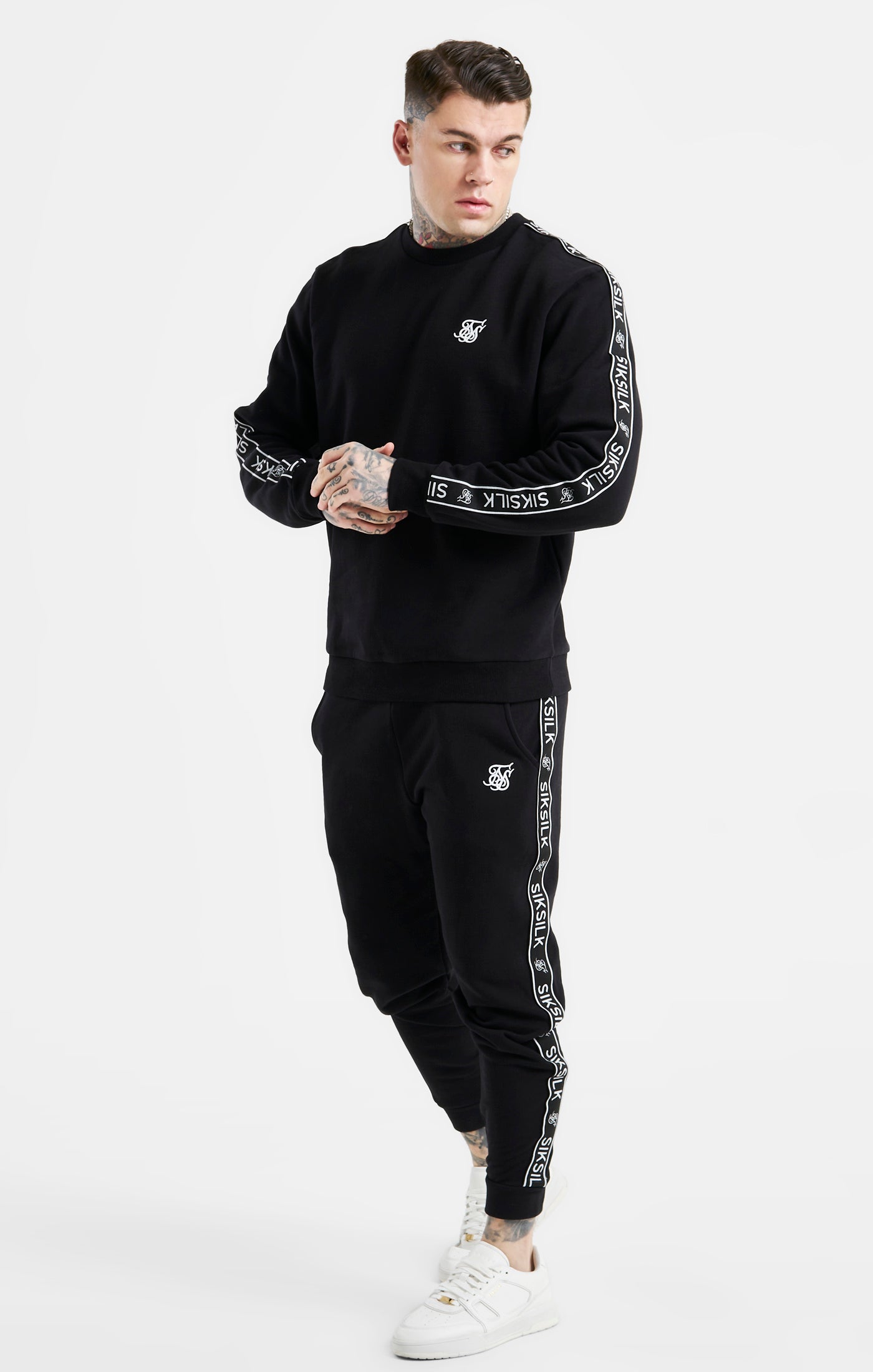 Load image into Gallery viewer, Black Taped Sweatshirt And Jogger Tracksuit Set (3)