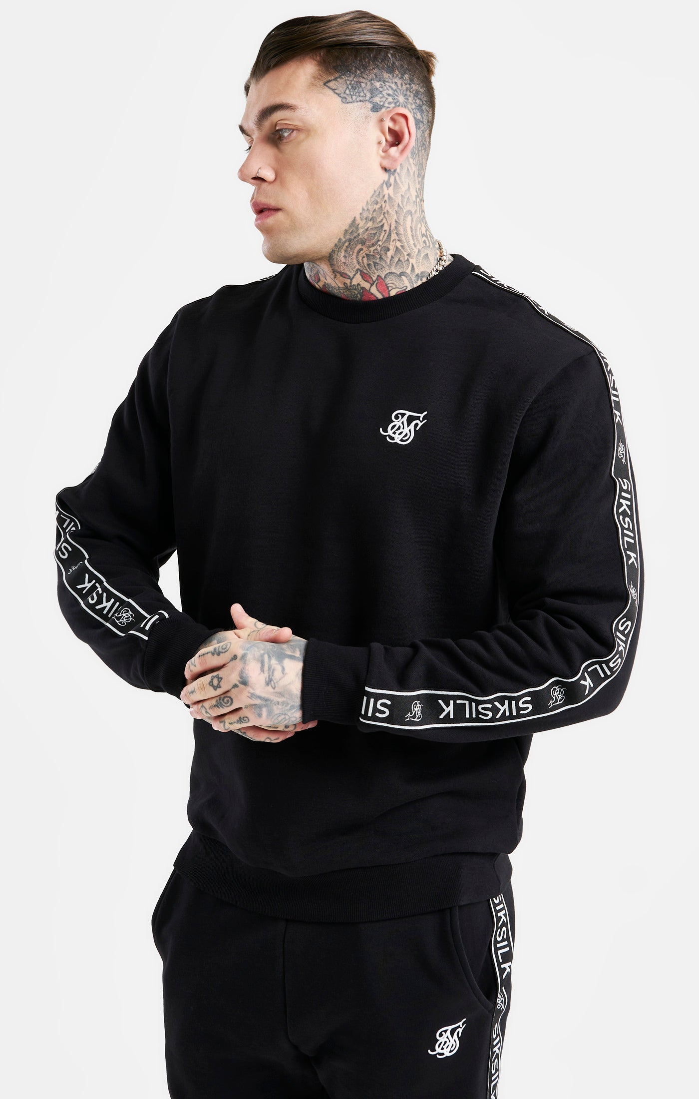 Load image into Gallery viewer, Black Taped Sweatshirt And Jogger Tracksuit Set (7)