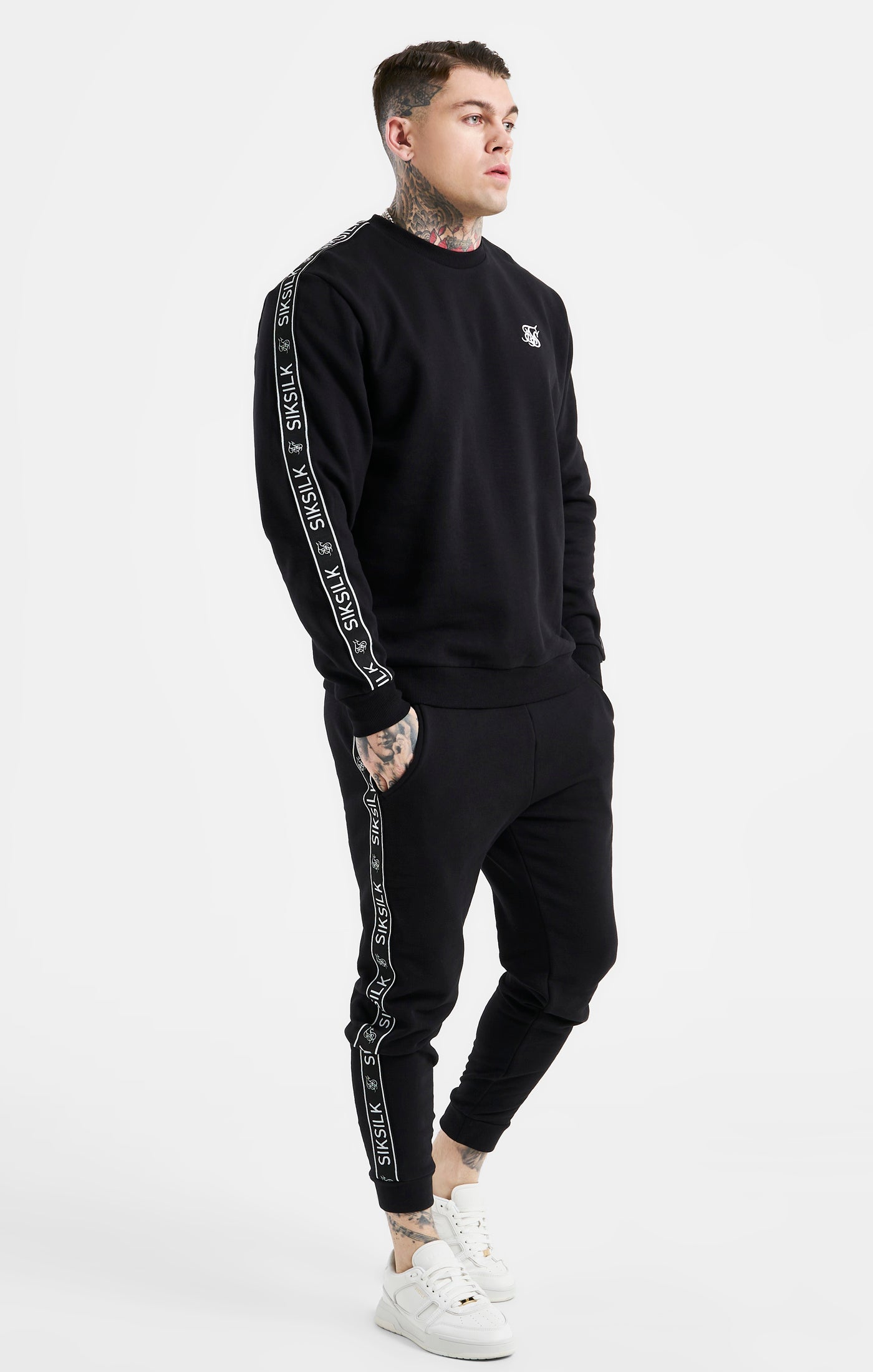 Load image into Gallery viewer, Black Taped Sweatshirt And Jogger Tracksuit Set