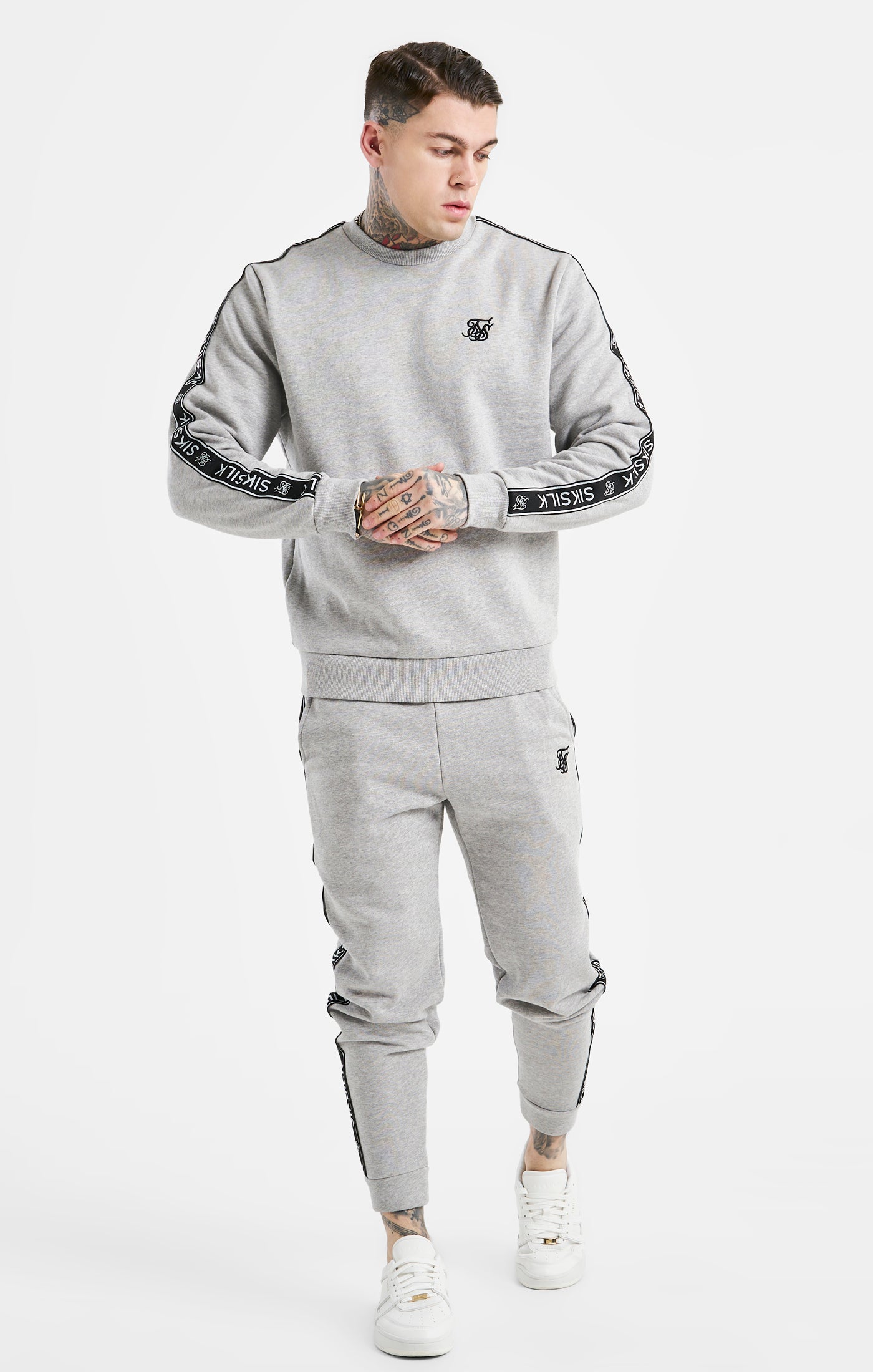 Load image into Gallery viewer, Grey Taped Sweatshirt And Jogger Tracksuit Set