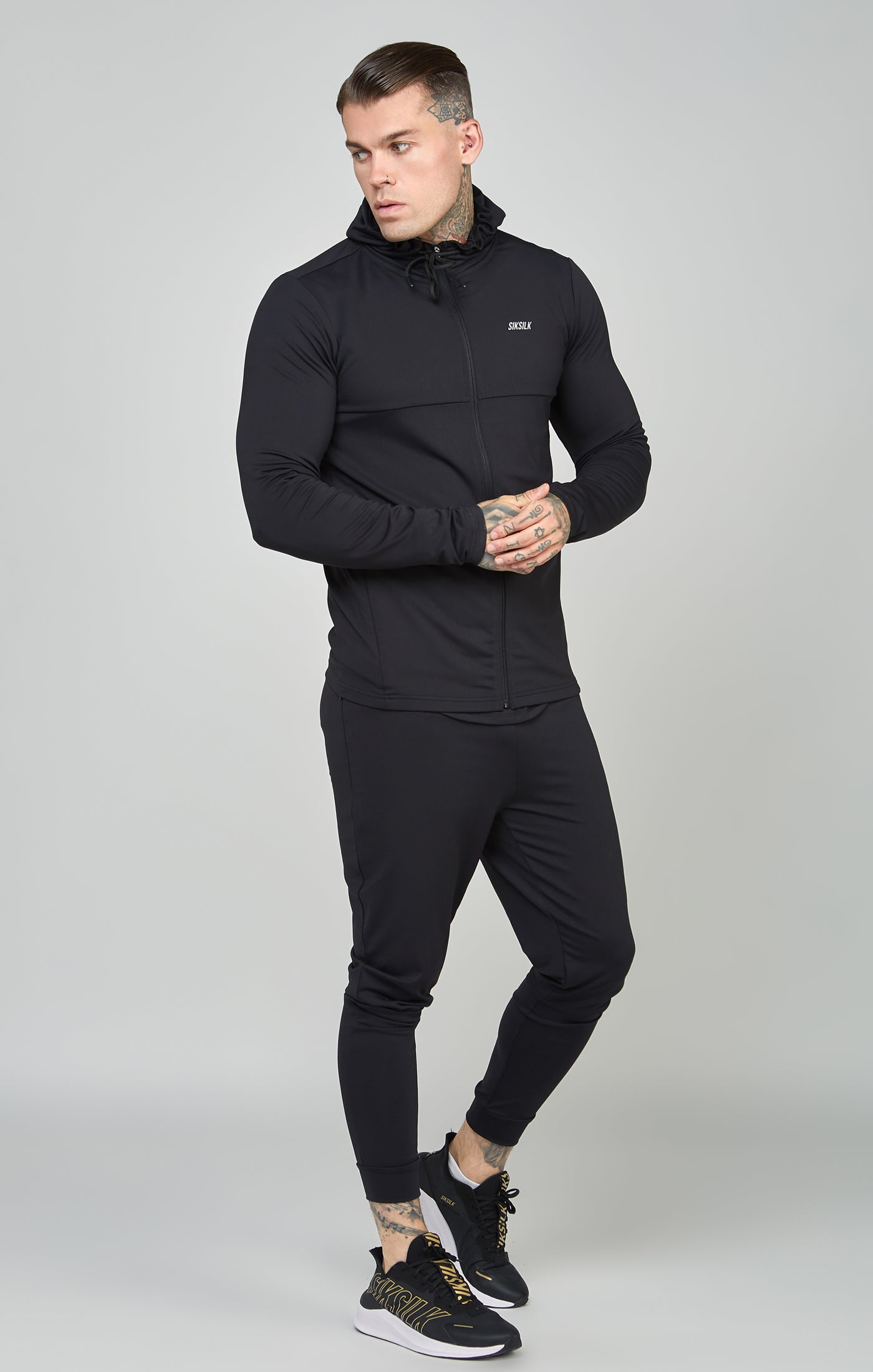 Load image into Gallery viewer, Black Sports Zip Through Muscle Fit Hoodie (1)