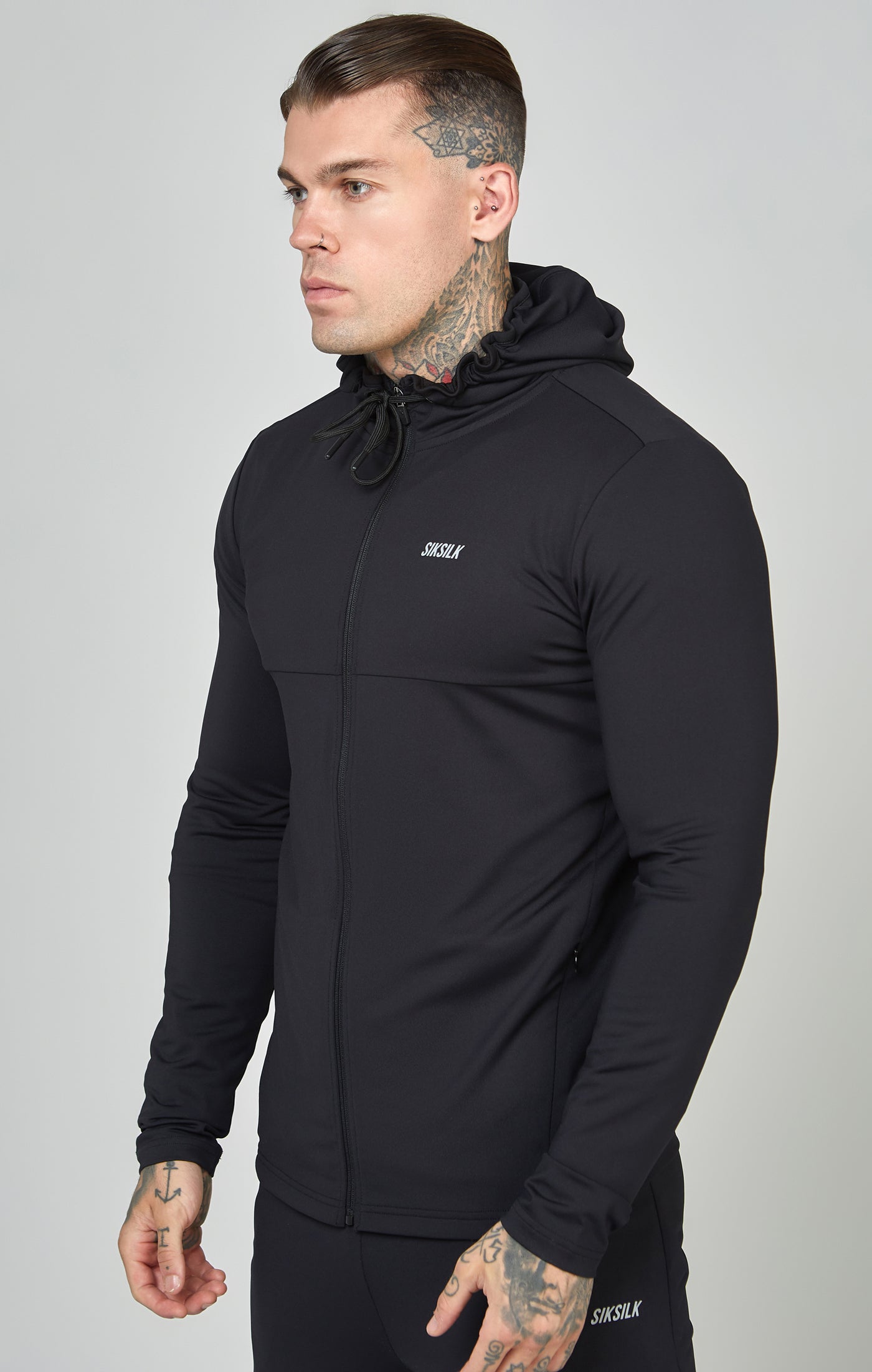 Load image into Gallery viewer, Black Sports Zip Through Muscle Fit Hoodie (3)