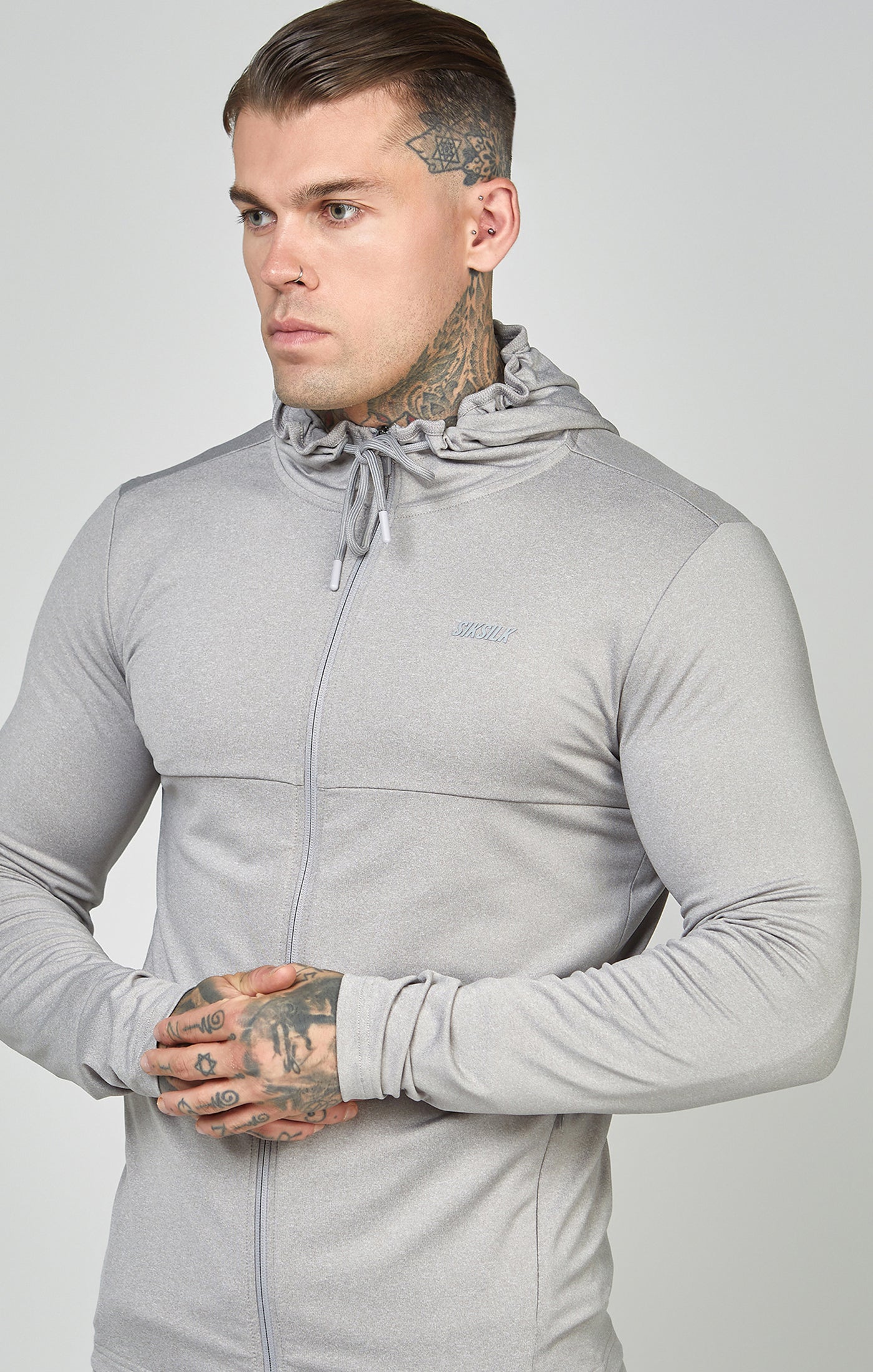 Load image into Gallery viewer, Grey Marl Sports Zip Through Muscle Fit Hoodie