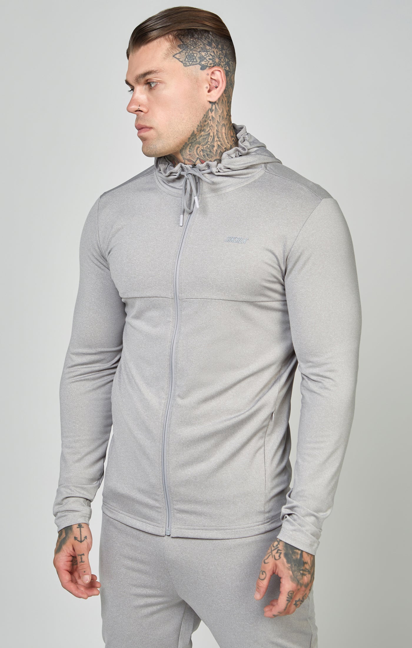 Load image into Gallery viewer, Grey Marl Sports Zip Through Muscle Fit Hoodie (3)