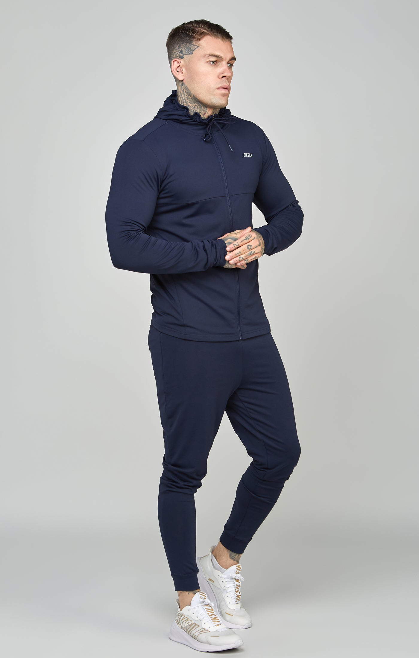 Load image into Gallery viewer, Navy Sports Zip Through Muscle Fit Hoodie (1)