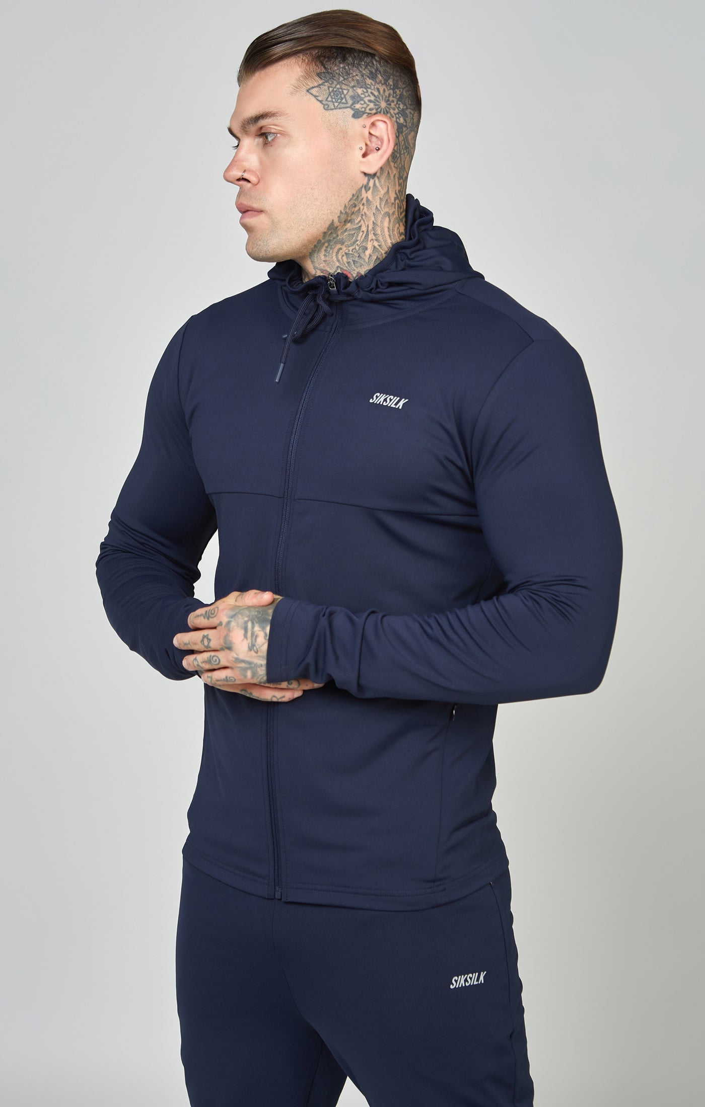 Load image into Gallery viewer, Navy Sports Zip Through Muscle Fit Hoodie (3)