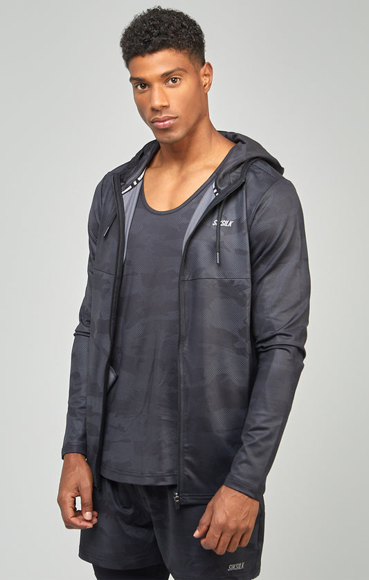 Camo Print Sports Zip Through Muscle Fit Hoodie
