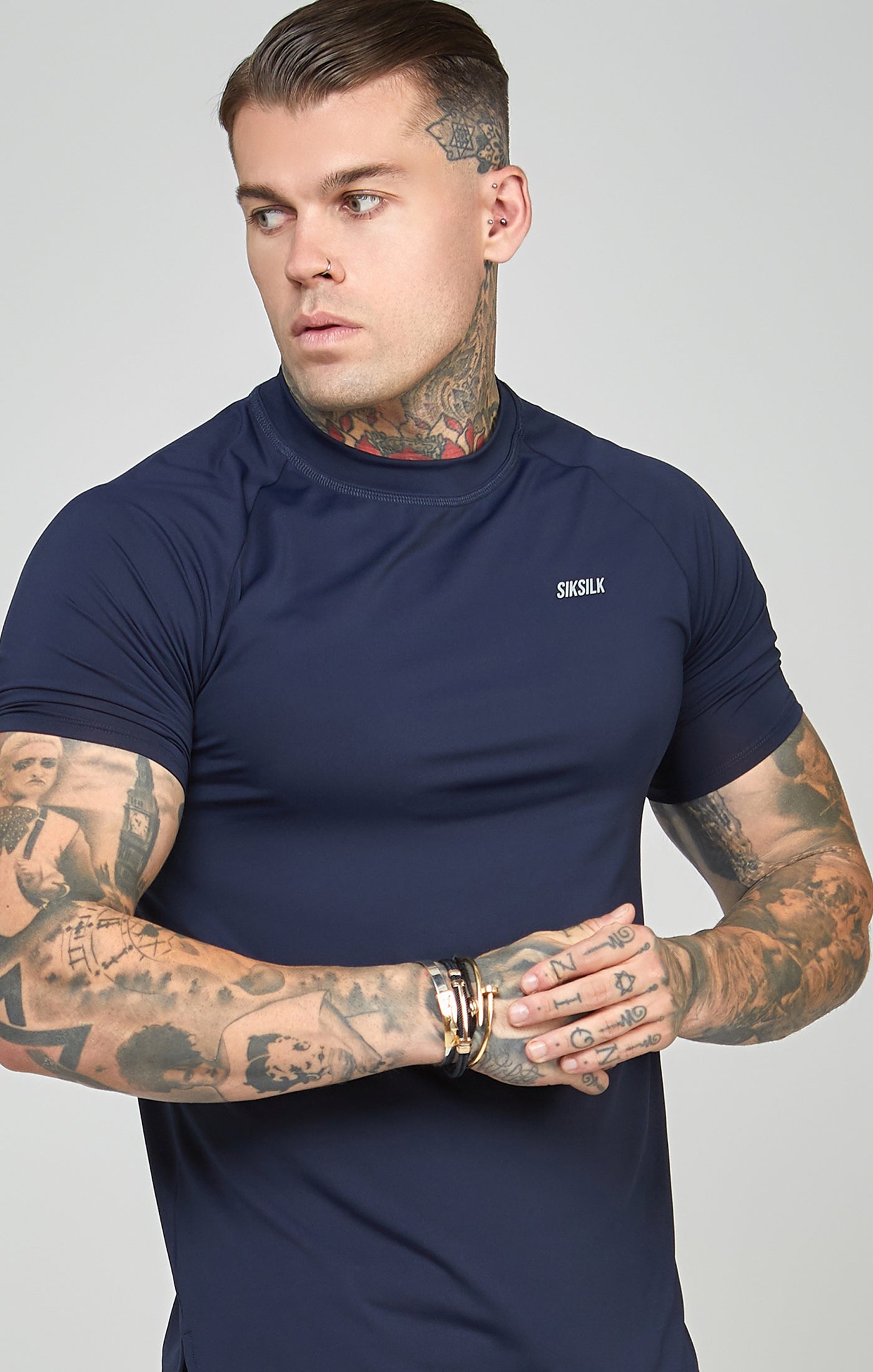 Load image into Gallery viewer, Navy Sports Curved Hem Muscle Fit T-Shirt