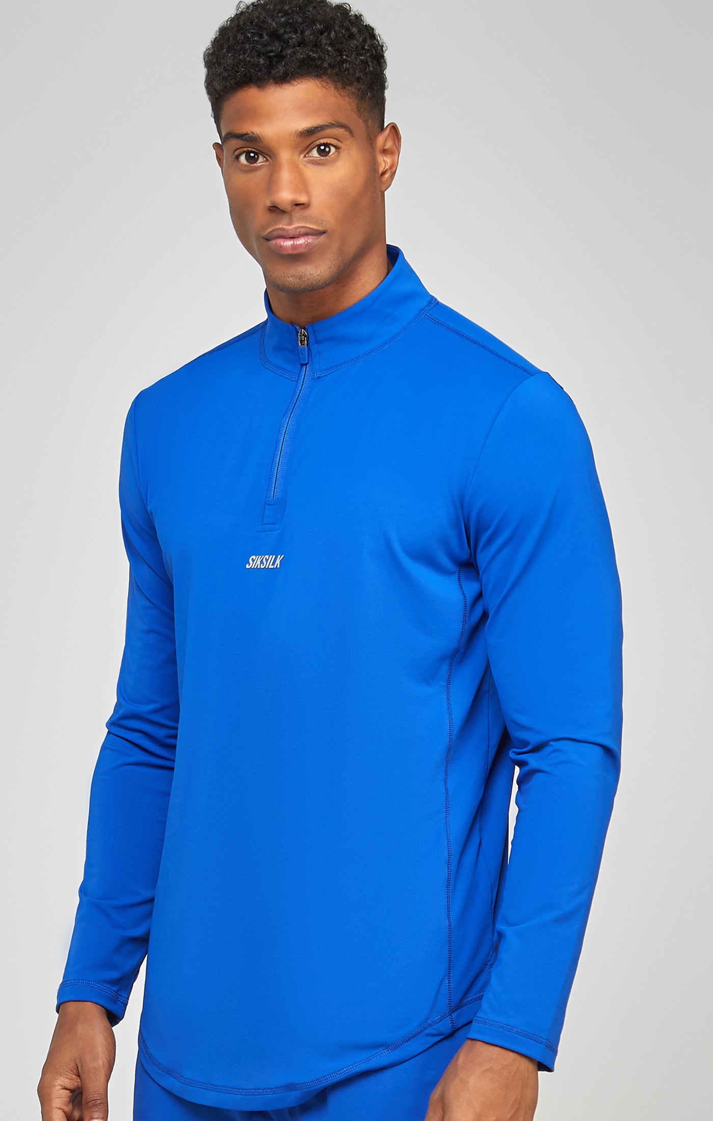 Load image into Gallery viewer, Blue Sports Muscle Fit Quarter Zip Long Sleeve Top