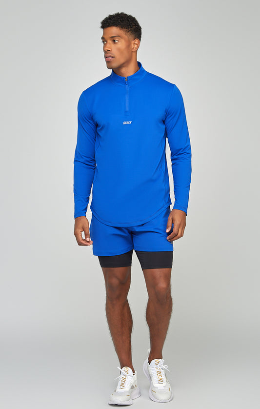Blue Sports Muscle Fit Quarter Zip Long Sleeve Top