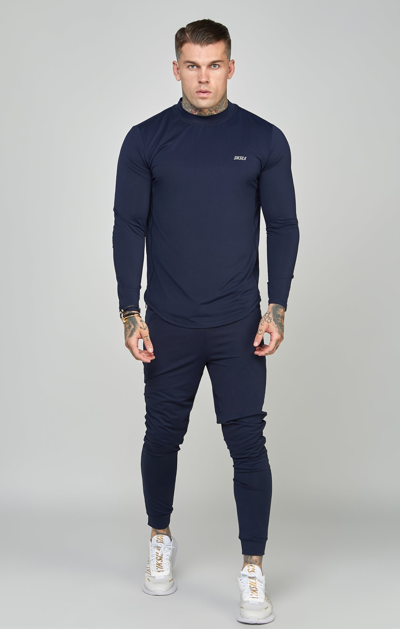 Load image into Gallery viewer, Navy Sports Muscle Fit Long Sleeve Top (1)