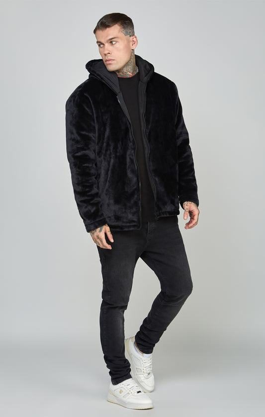 Branded Faux Fur Jacket