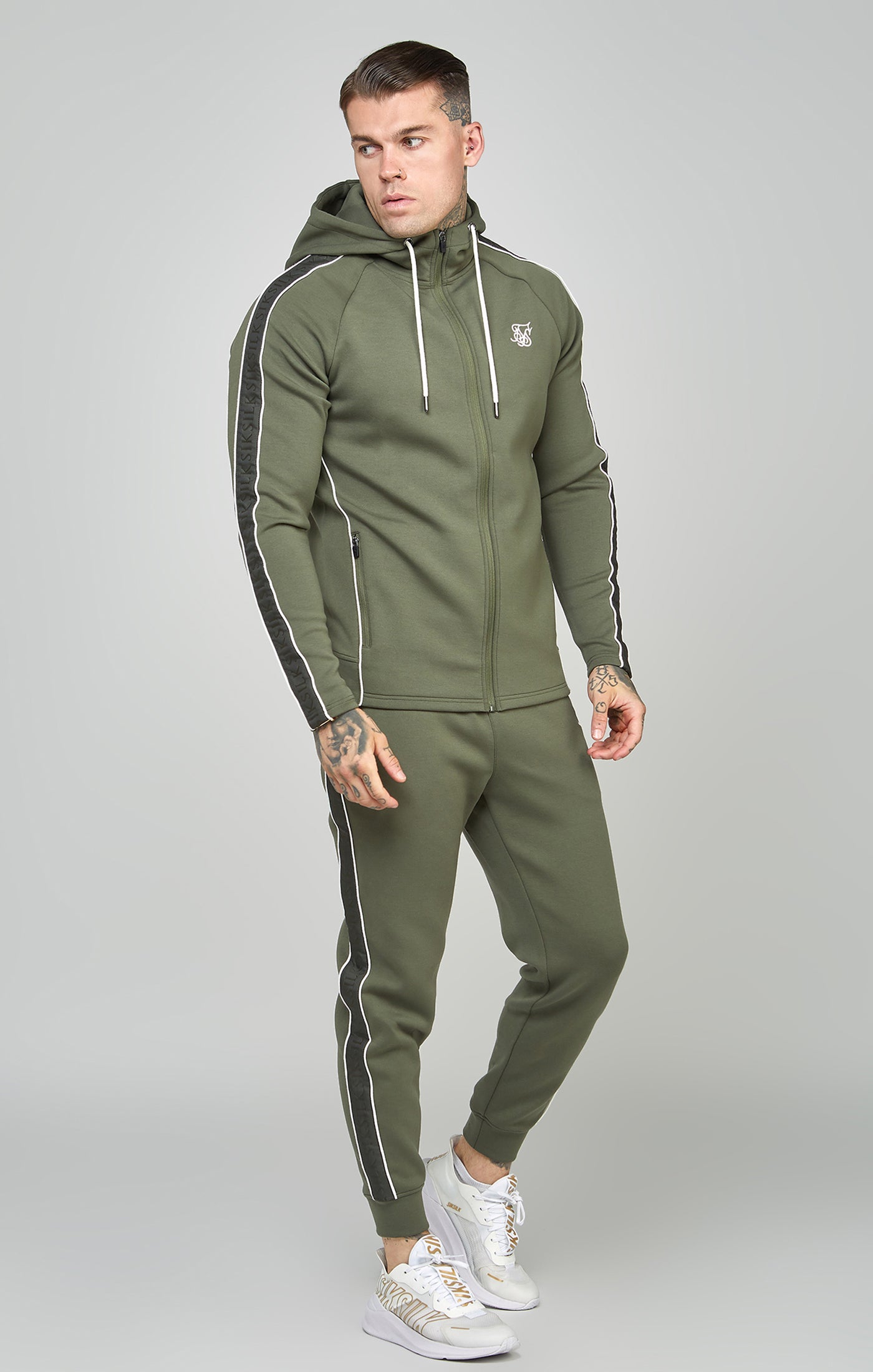 Load image into Gallery viewer, Green Taped Zip Thru Hoodie &amp; Jogger Set