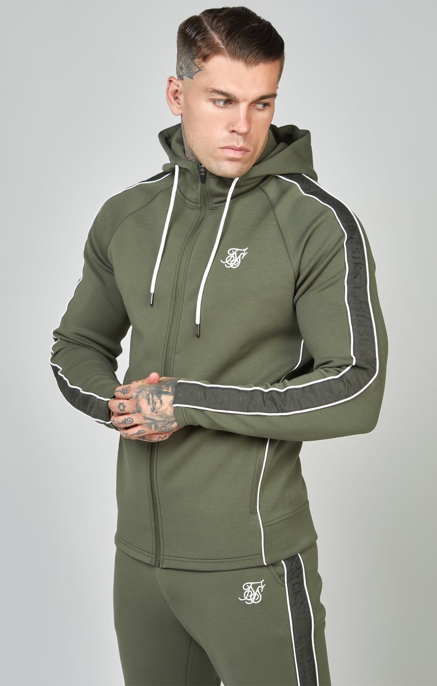 Load image into Gallery viewer, Green Taped Zip Thru Hoodie &amp; Jogger Set (1)