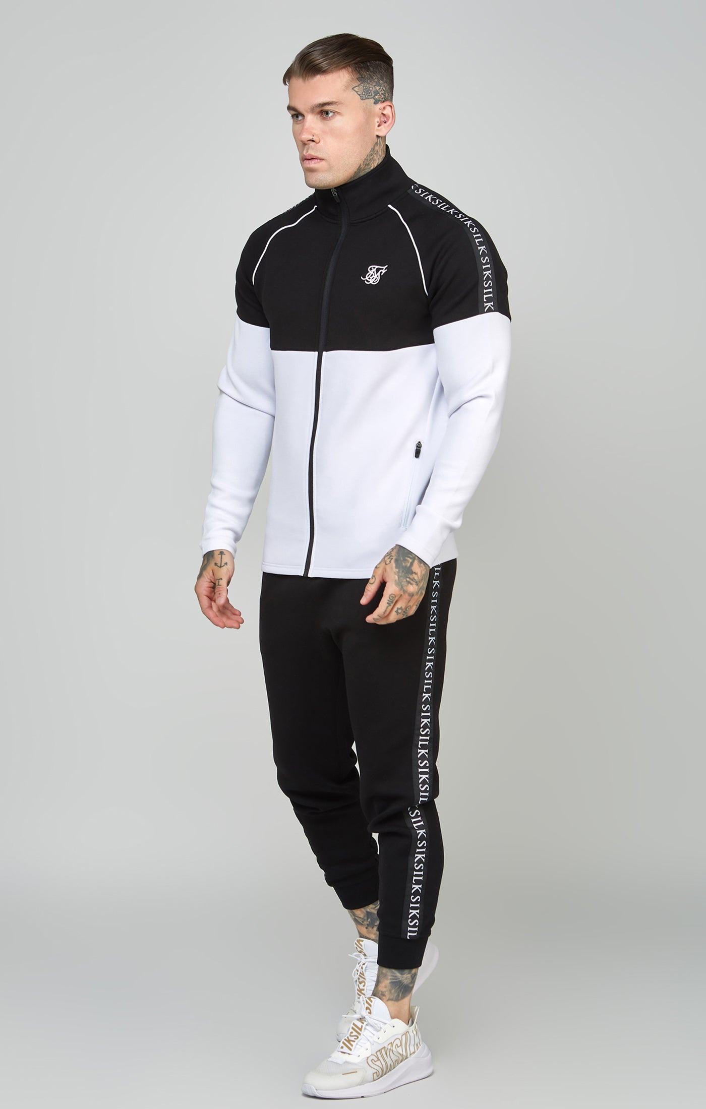 Load image into Gallery viewer, Black Taped Full Zip Top &amp; Jogger Set