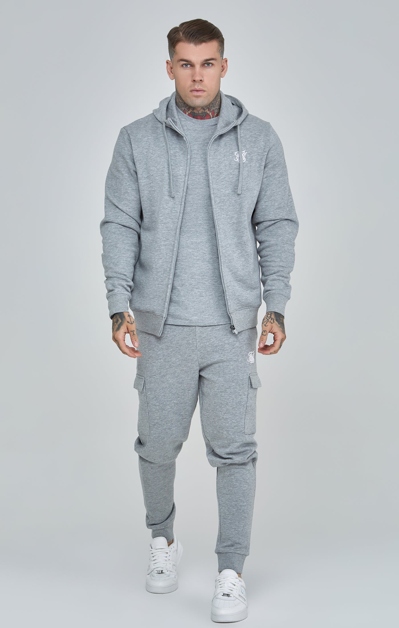 Load image into Gallery viewer, Grey Marl Essential Cargo Joggers (1)