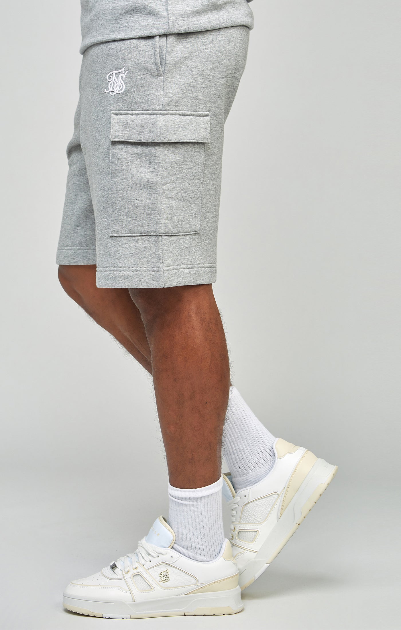 Load image into Gallery viewer, Grey Marl Essential Cargo Fleece Shorts (1)