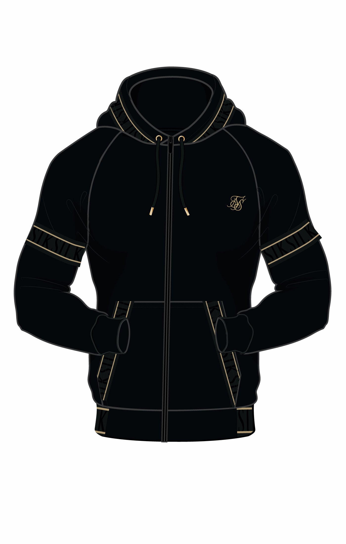 Load image into Gallery viewer, Black &amp; Gold Muscle Fit Taped Hoodie
