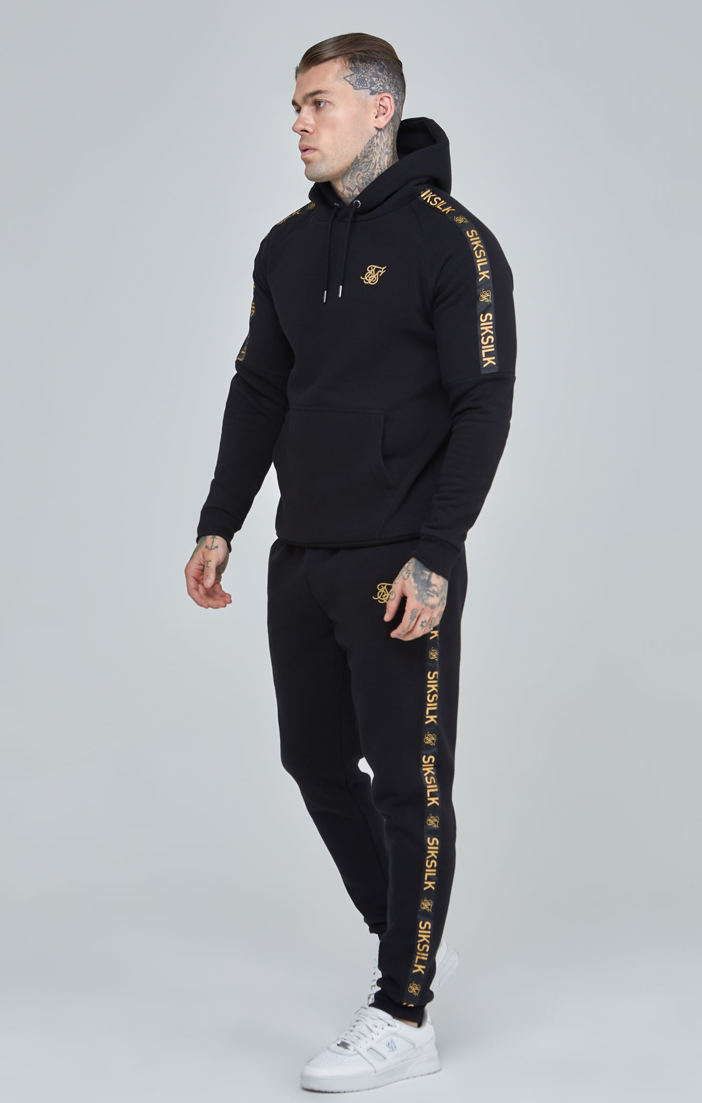 Load image into Gallery viewer, Black Hoodie &amp; Jogger Taped Fleece Set (1)