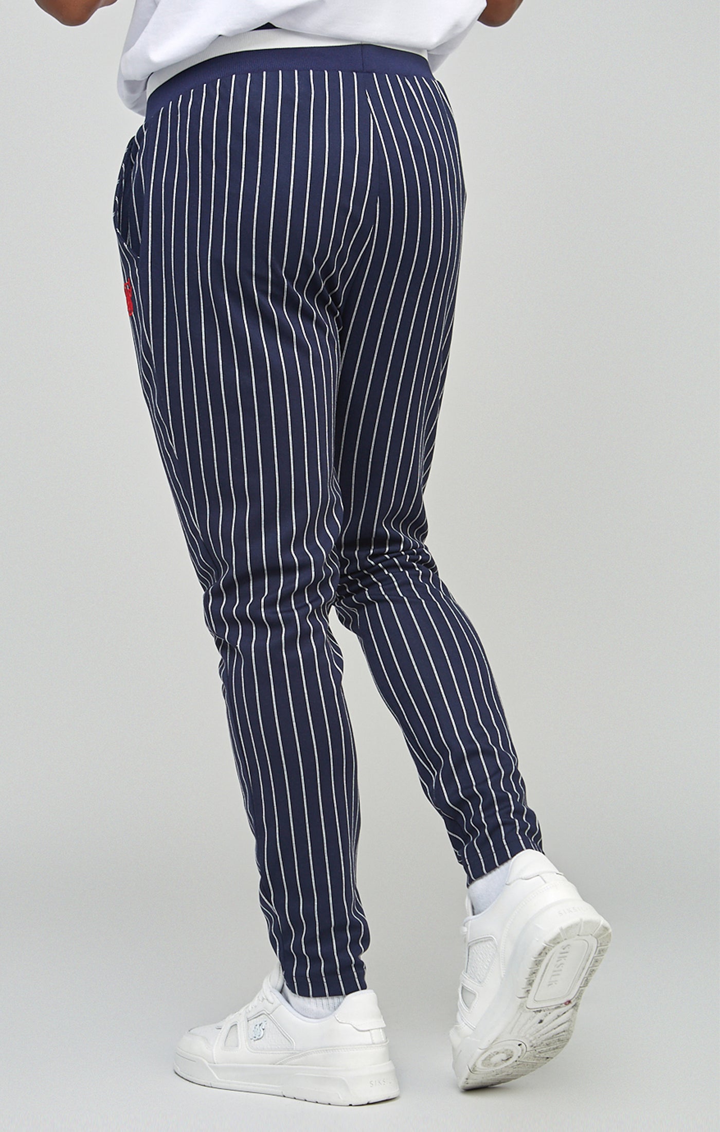 Load image into Gallery viewer, Navy Pinstipe Elasticated Waist Pant (3)