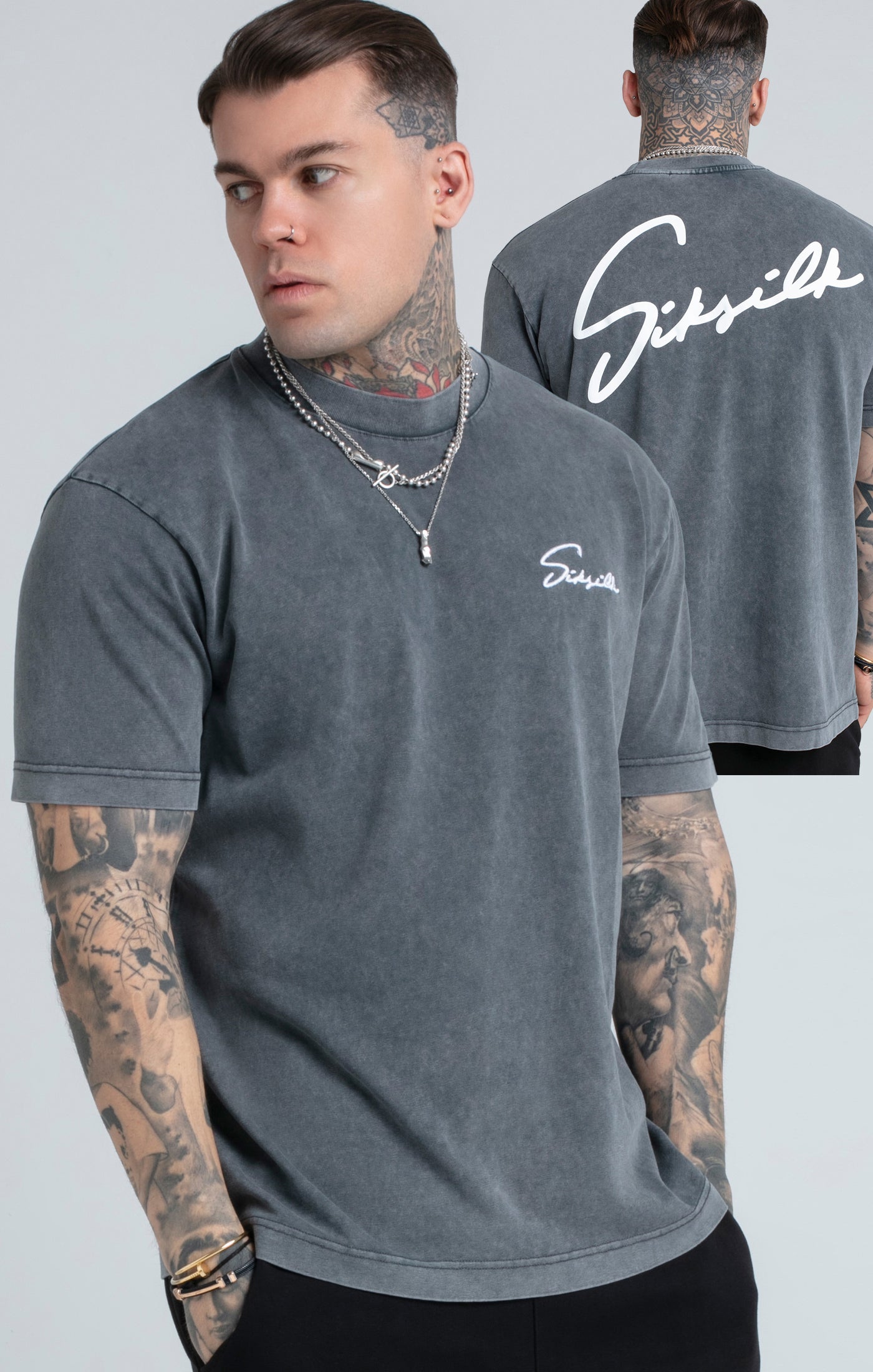 Load image into Gallery viewer, Black Acid Wash Script Print Oversized T-Shirt