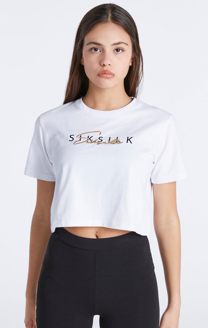 Load image into Gallery viewer, Girls White Signature Cropped T-Shirt (1)