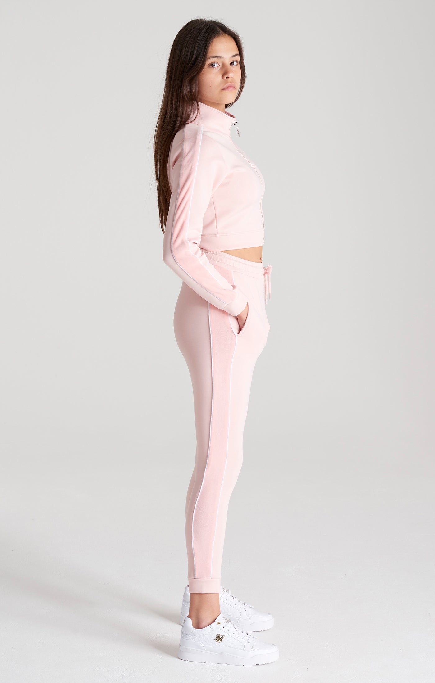Load image into Gallery viewer, Girls Pink Velour Taped Track Pant (3)