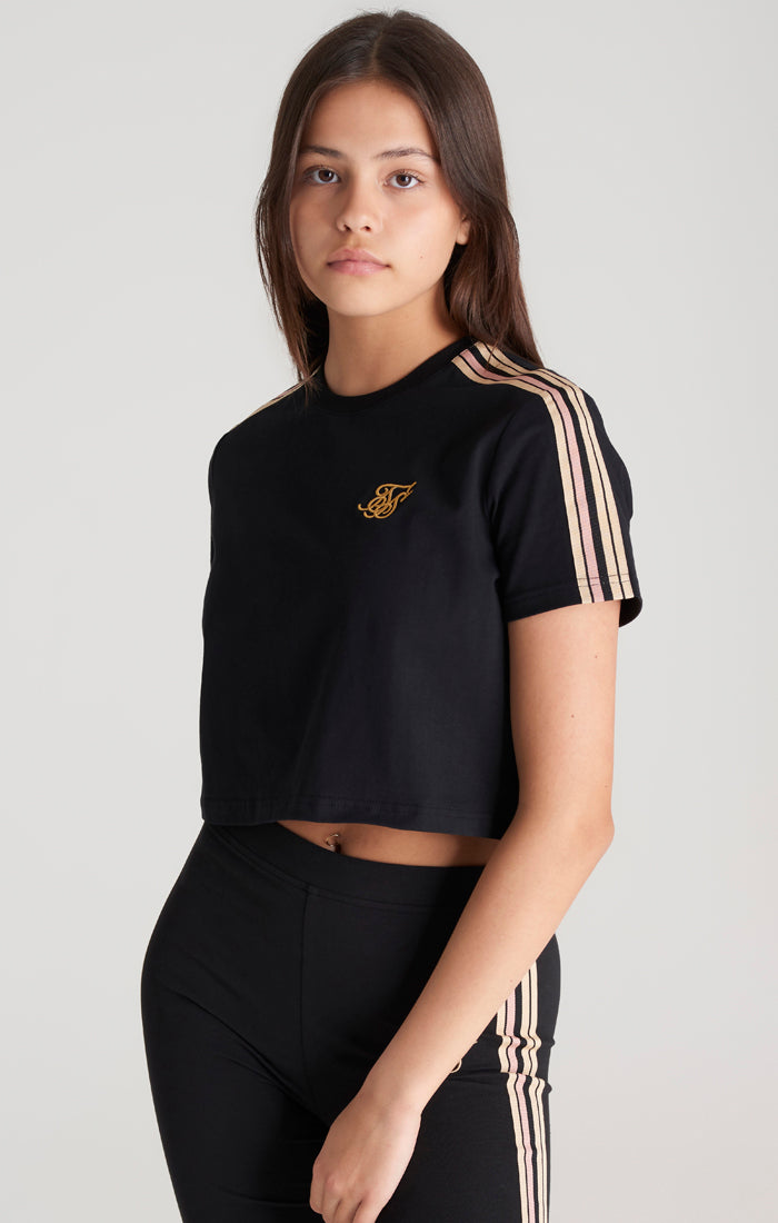 Load image into Gallery viewer, Girls Black Taped Cropped T-Shirt
