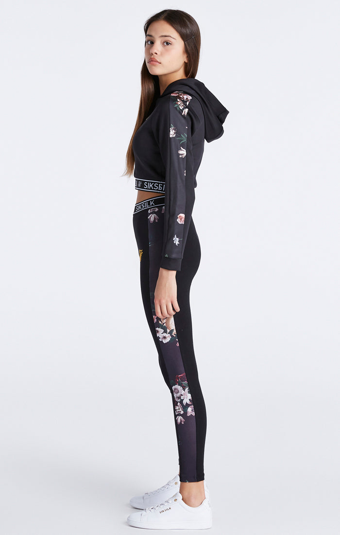 Load image into Gallery viewer, Girls Black Floral Panel Legging (3)