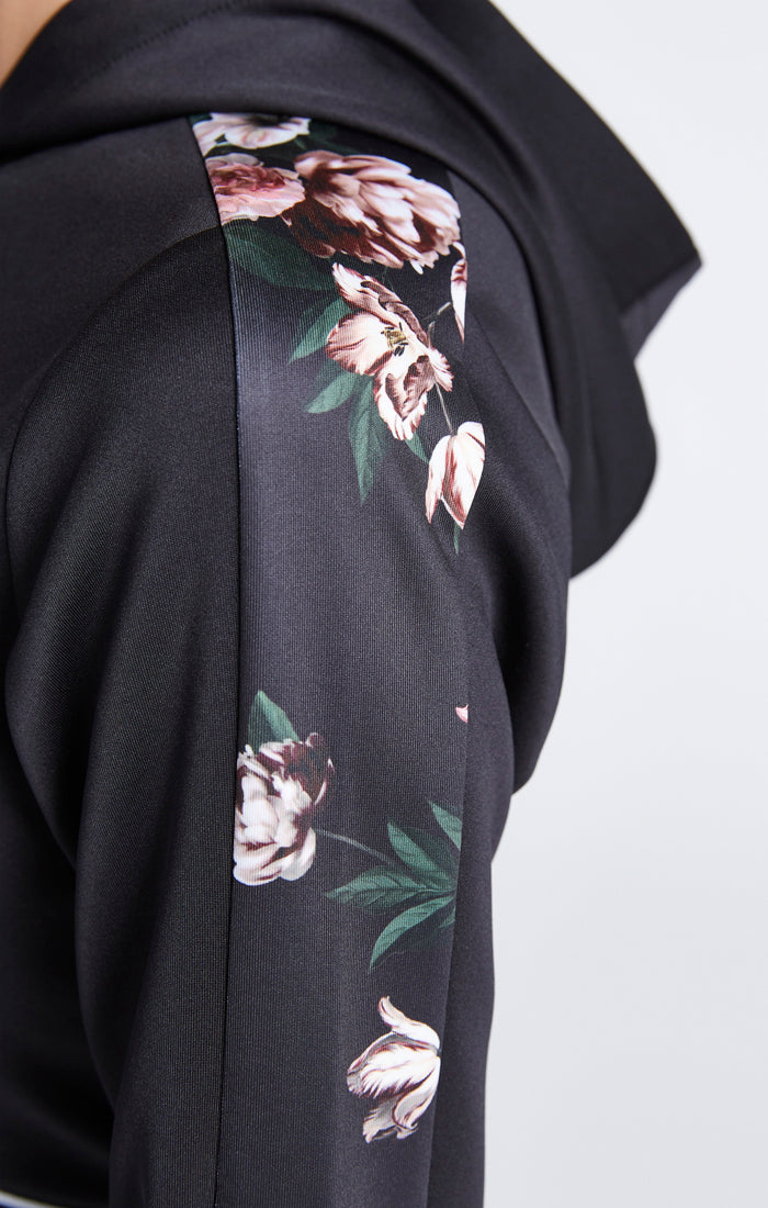 Load image into Gallery viewer, Girls Black Floral Panel Cropped Hoodie (3)