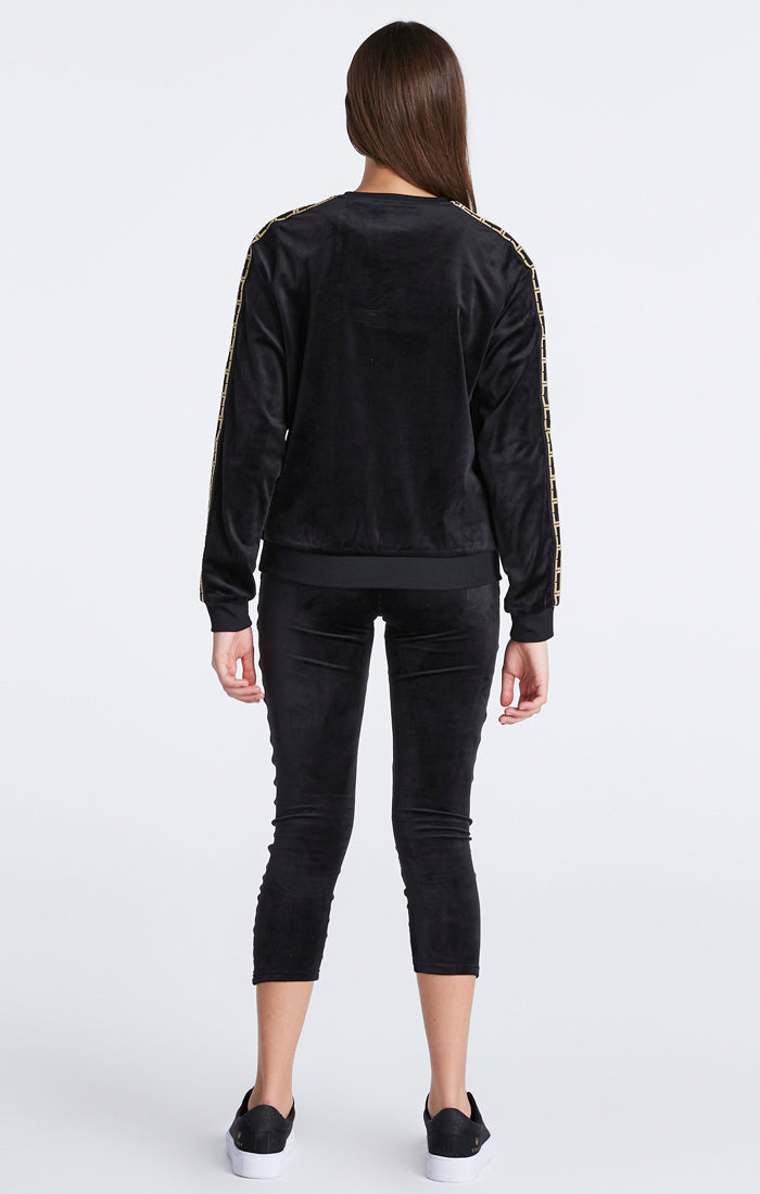 Load image into Gallery viewer, Girls Black Velour Taped Crew Sweatshirt (7)