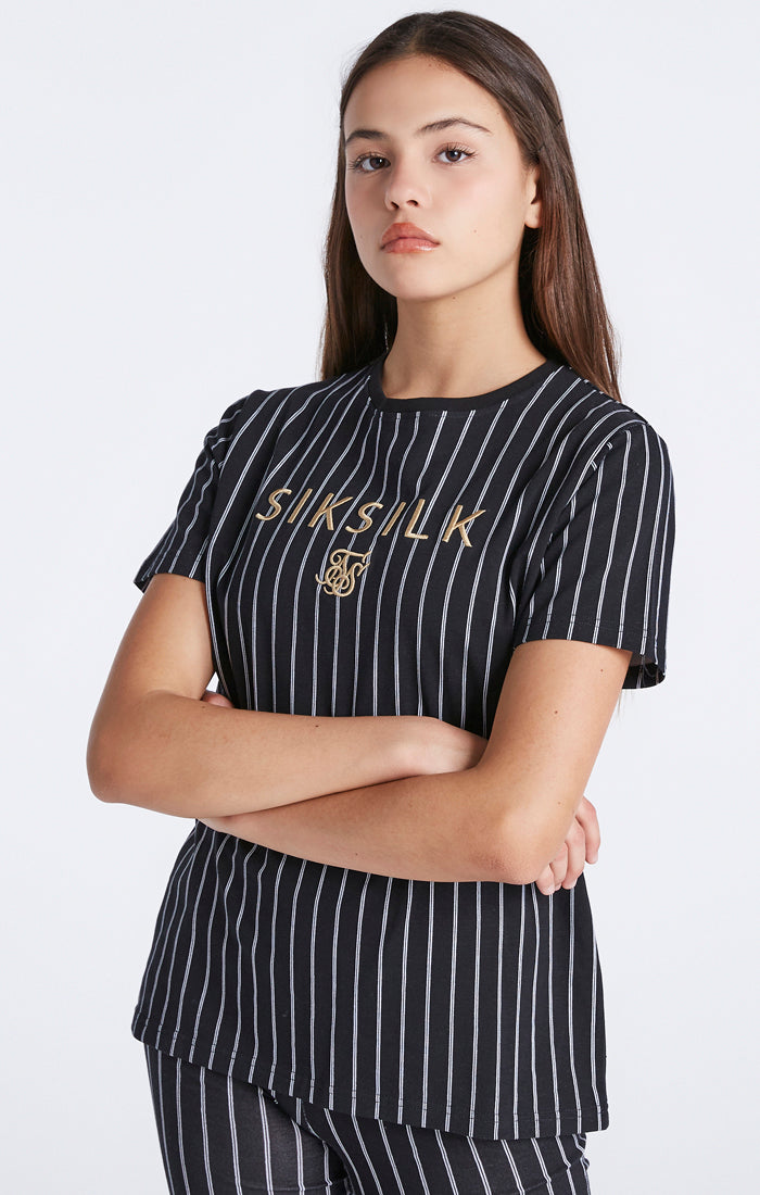 Load image into Gallery viewer, Girls Black Baseball Stripe Boyfriend T-Shirt (1)