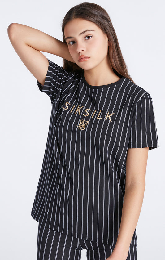Girls Black Baseball Stripe Boyfriend T-Shirt