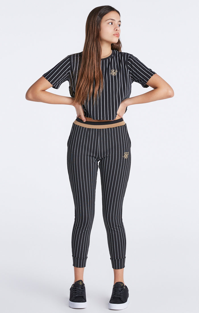 Load image into Gallery viewer, Girls Black Baseball Stripe Cropped T-Shirt (4)
