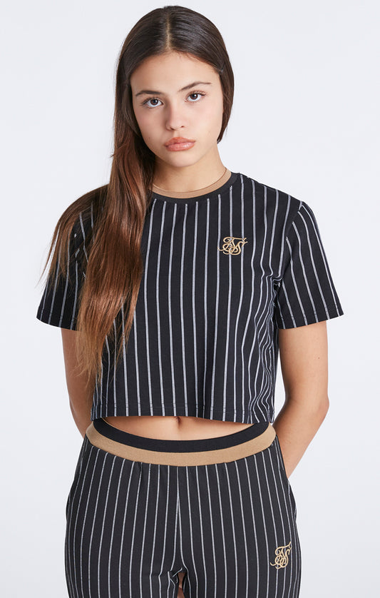 Girls Black Baseball Stripe Cropped T-Shirt