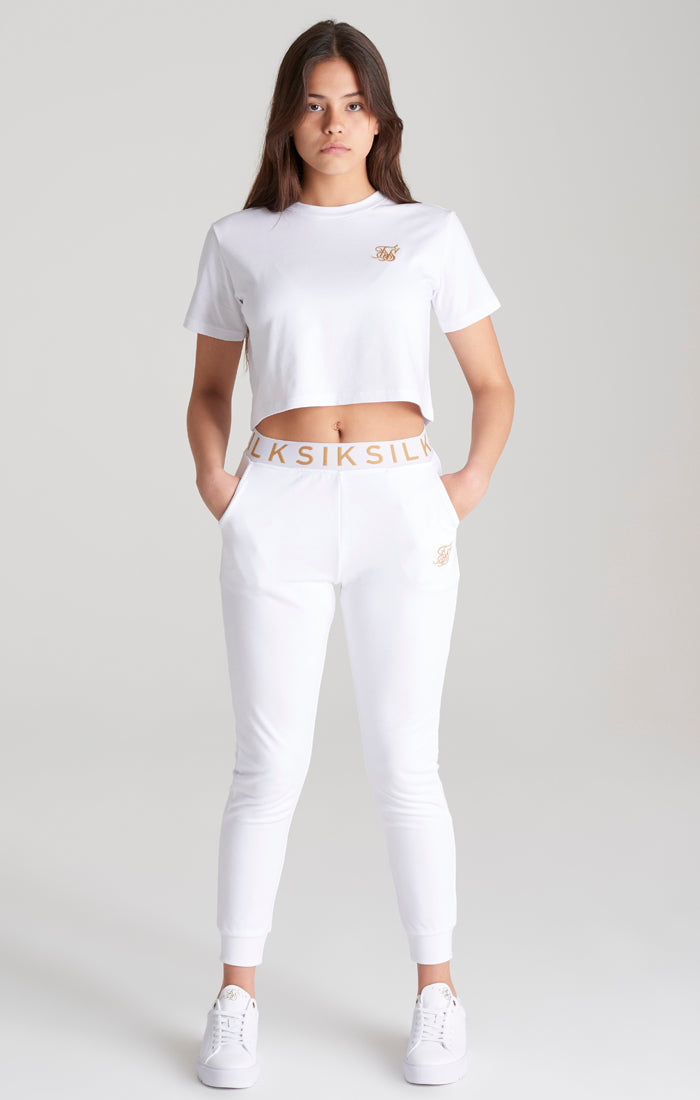 Load image into Gallery viewer, Girls White Logo Cropped T-Shirt (4)