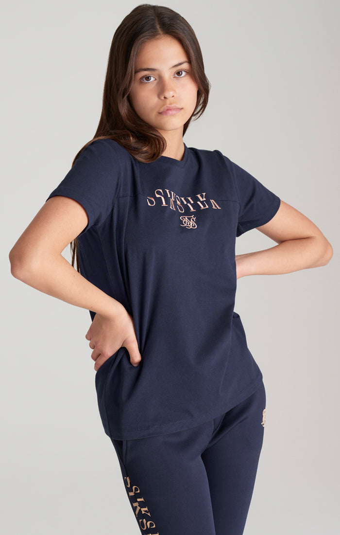 Load image into Gallery viewer, Girls Navy Logo Boyfriend T-Shirt (2)