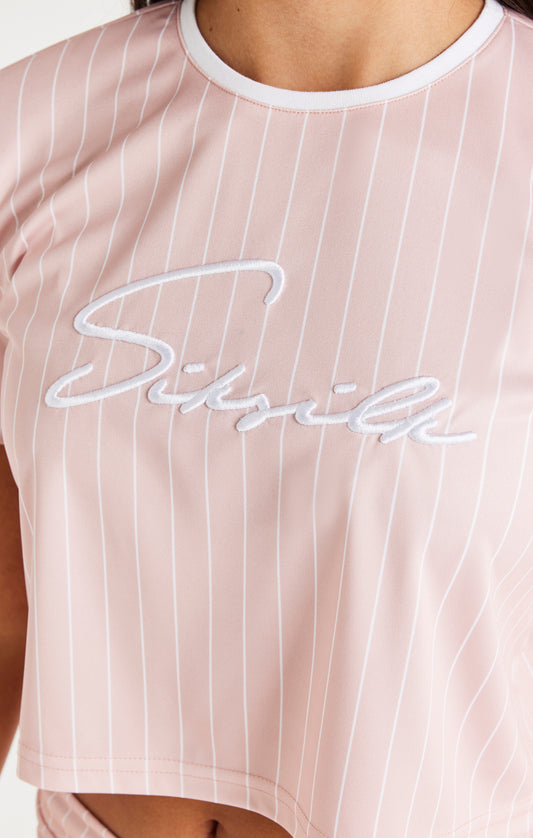 SikSilk Baseball Stripe Crop Tee - Pink