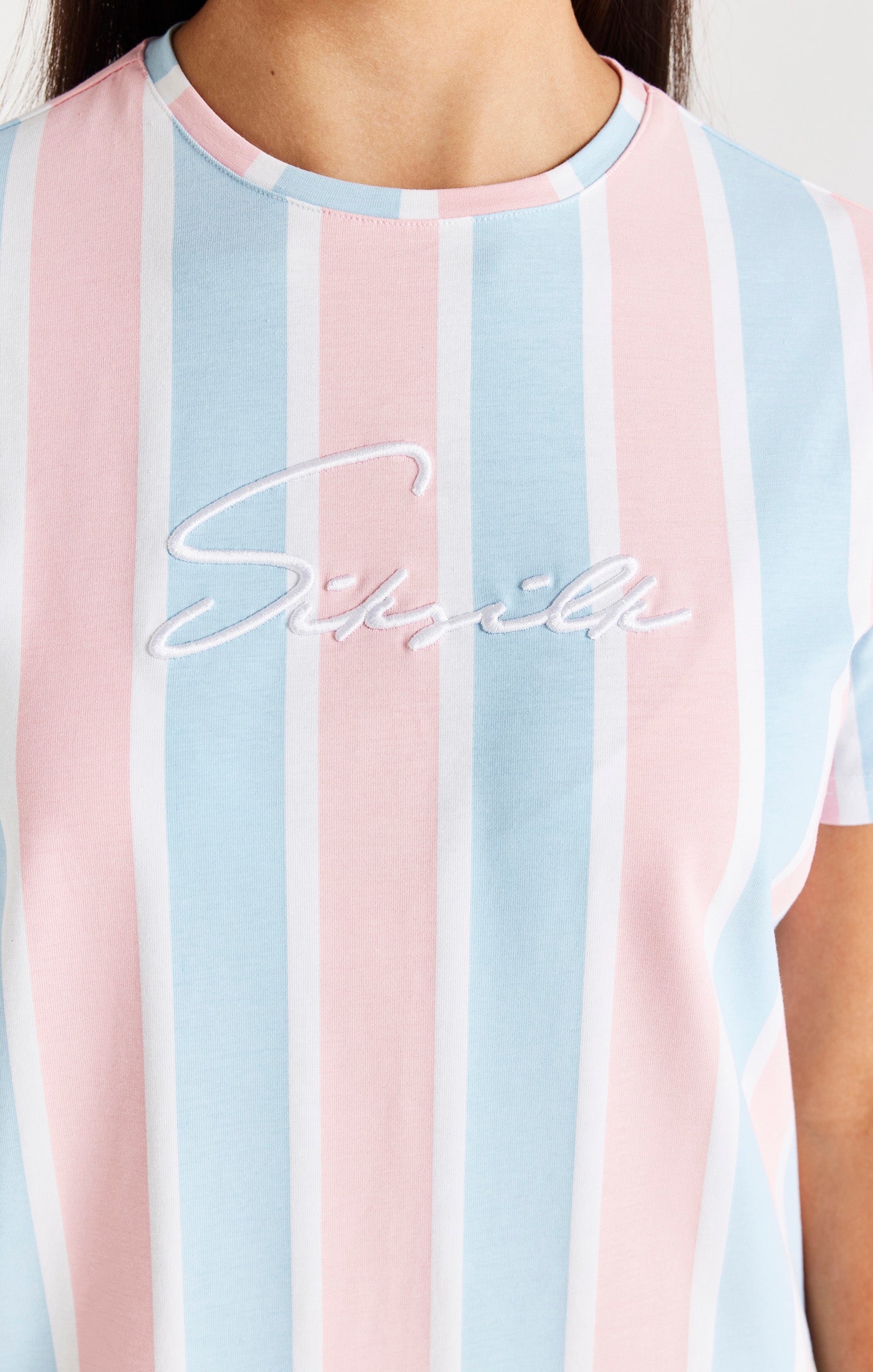 Load image into Gallery viewer, SikSilk Signature Stripe T-Shirt Dress - Blue &amp; Pink (1)