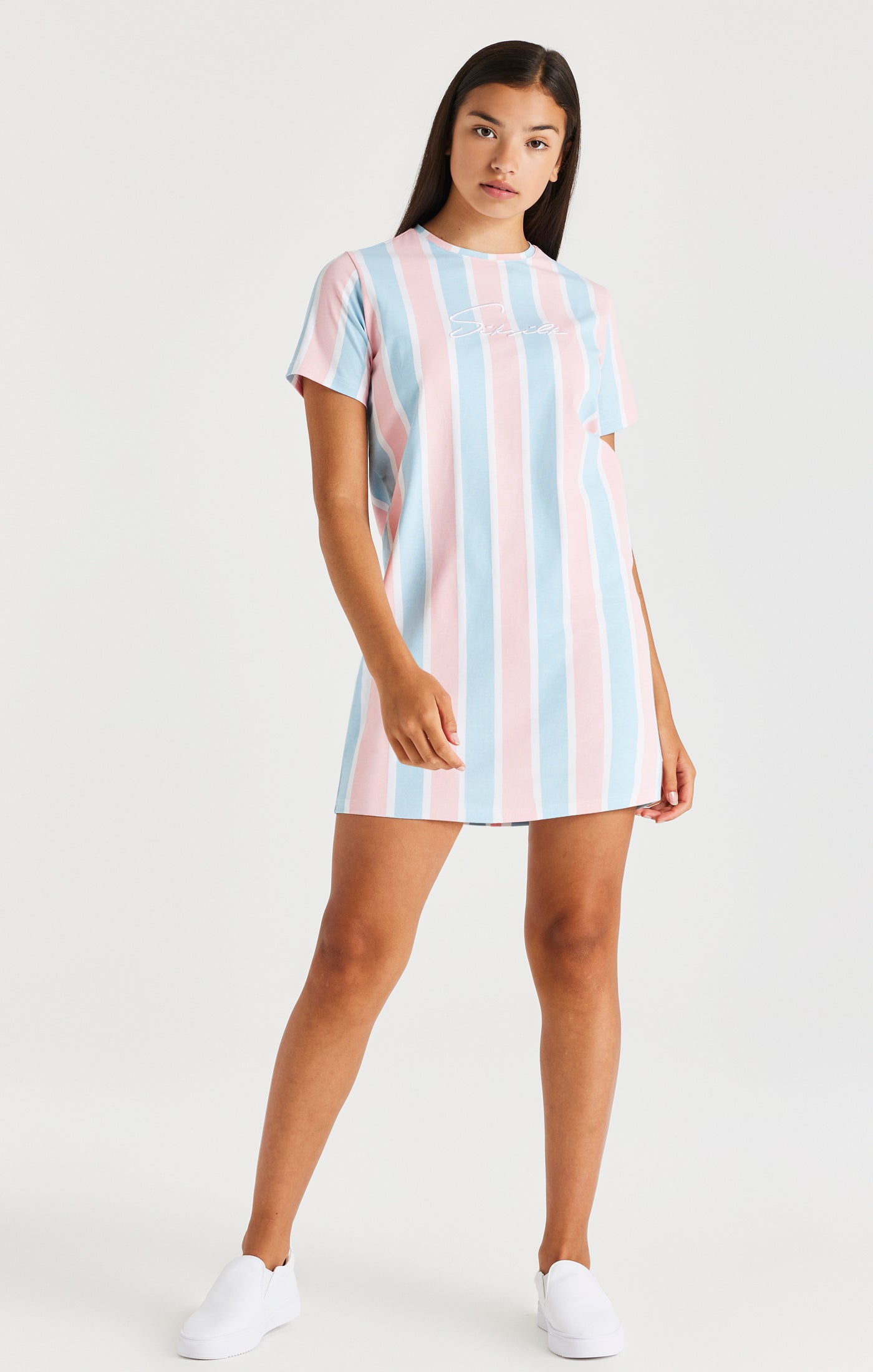 Load image into Gallery viewer, SikSilk Signature Stripe T-Shirt Dress - Blue &amp; Pink (2)