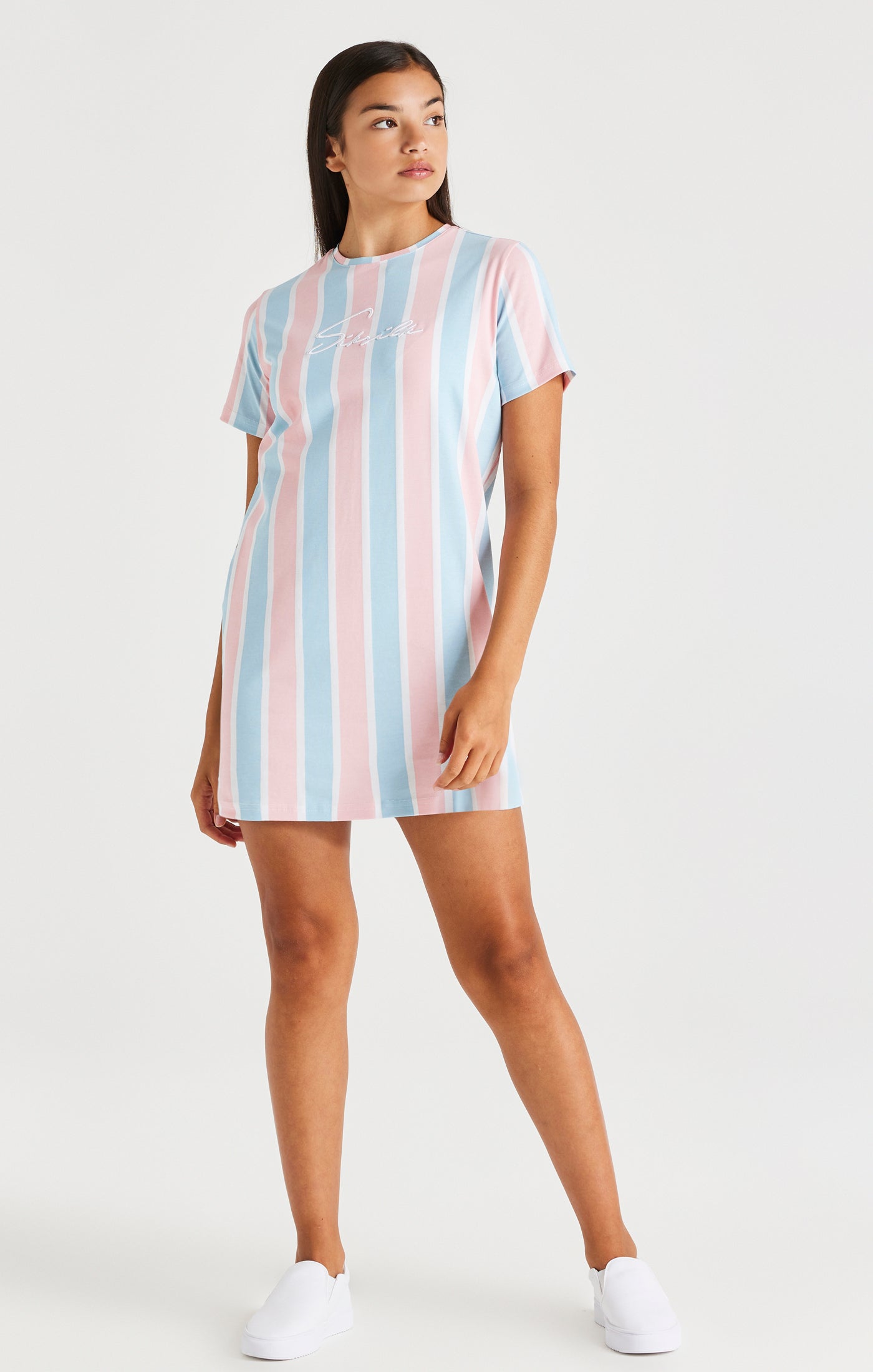 Load image into Gallery viewer, SikSilk Signature Stripe T-Shirt Dress - Blue &amp; Pink (3)