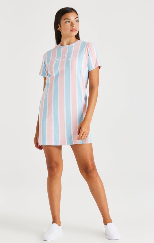 SikSilk Signature Stripe T-Shirt Dress - Blue & Pink