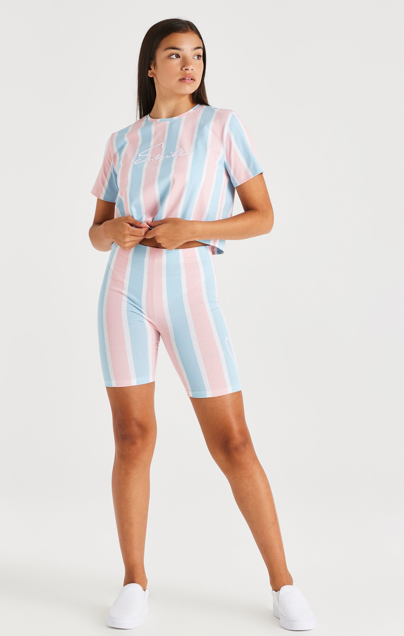 Load image into Gallery viewer, SikSilk Signature Stripe Cycle Shorts - Blue &amp; Pink (2)