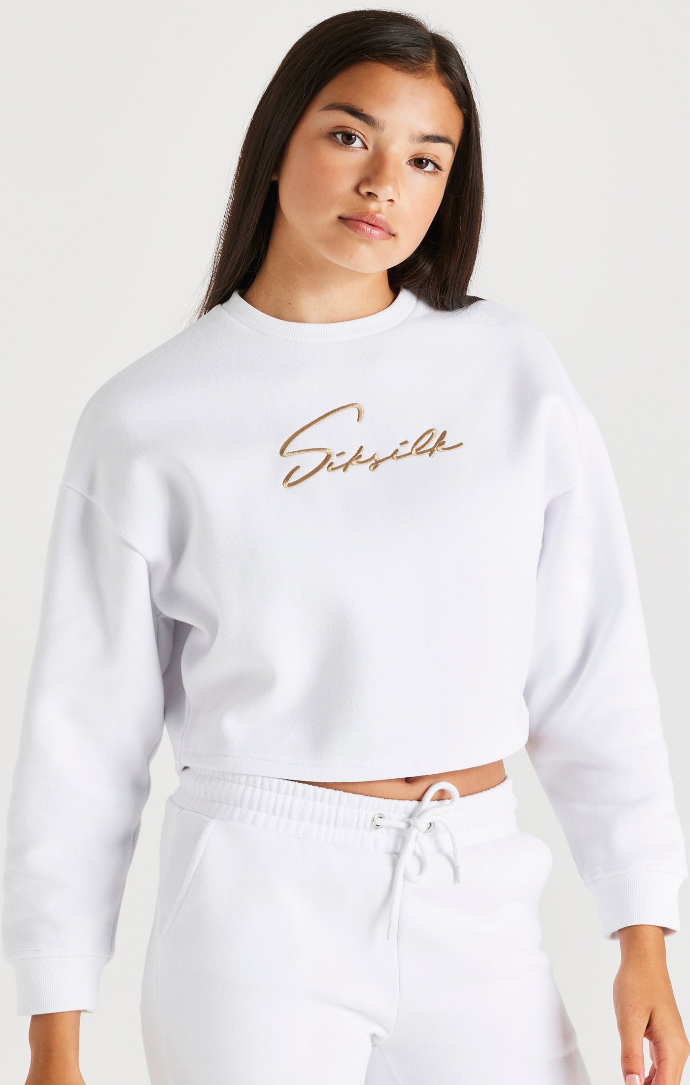 Load image into Gallery viewer, Girls White Signature Cropped Sweatshirt
