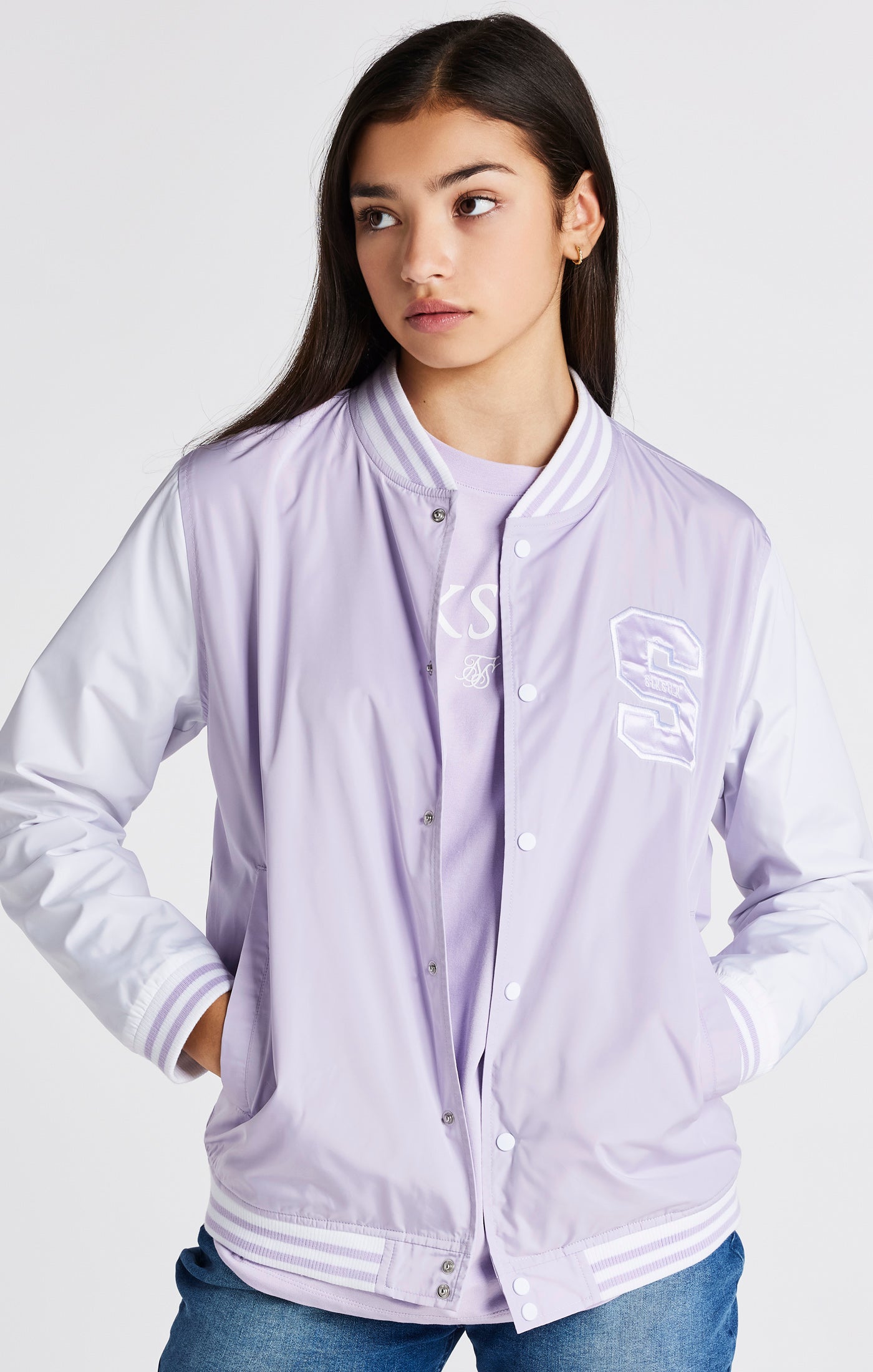 Load image into Gallery viewer, Girls Purple Varsity Jacket (8)
