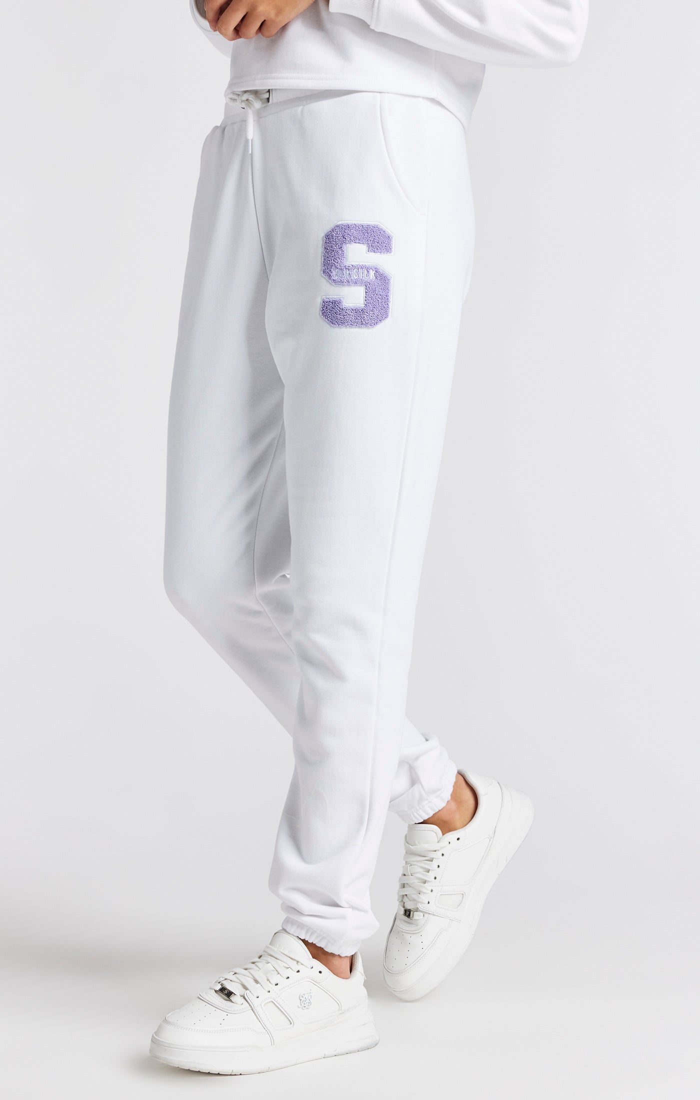 Load image into Gallery viewer, Girls White Varsity Logo Relaxed Jogger