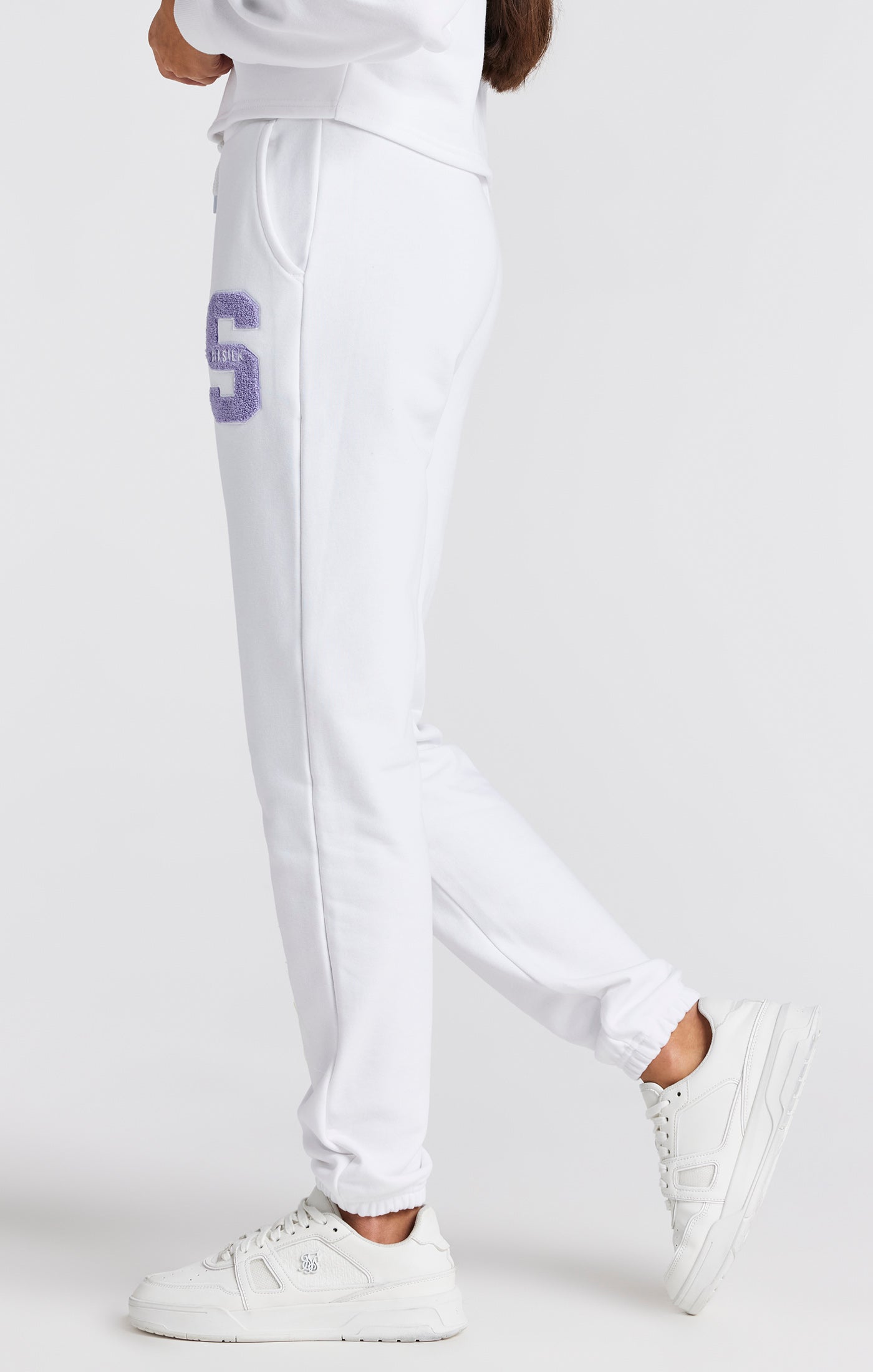 Load image into Gallery viewer, Girls White Varsity Logo Relaxed Jogger (1)