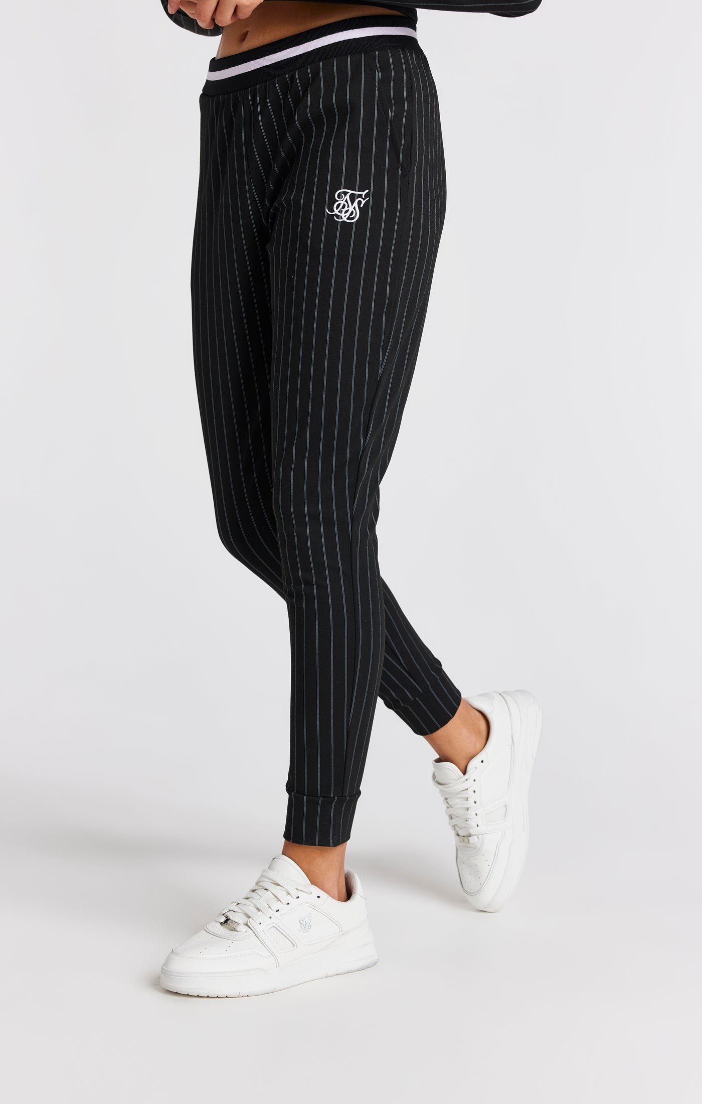 Load image into Gallery viewer, Girls Black Pinstripe Track Pant