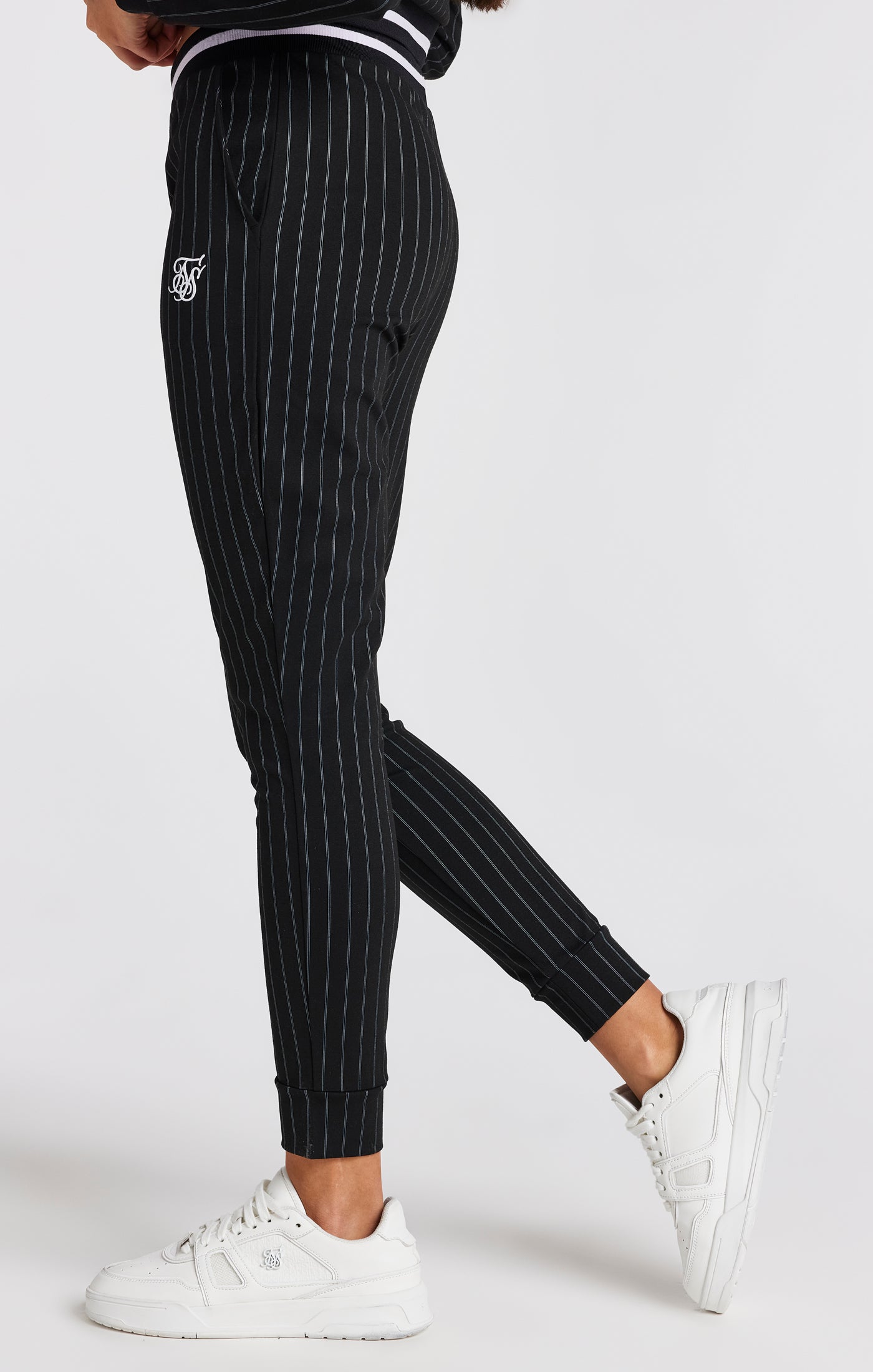 Load image into Gallery viewer, Girls Black Pinstripe Track Pant (1)