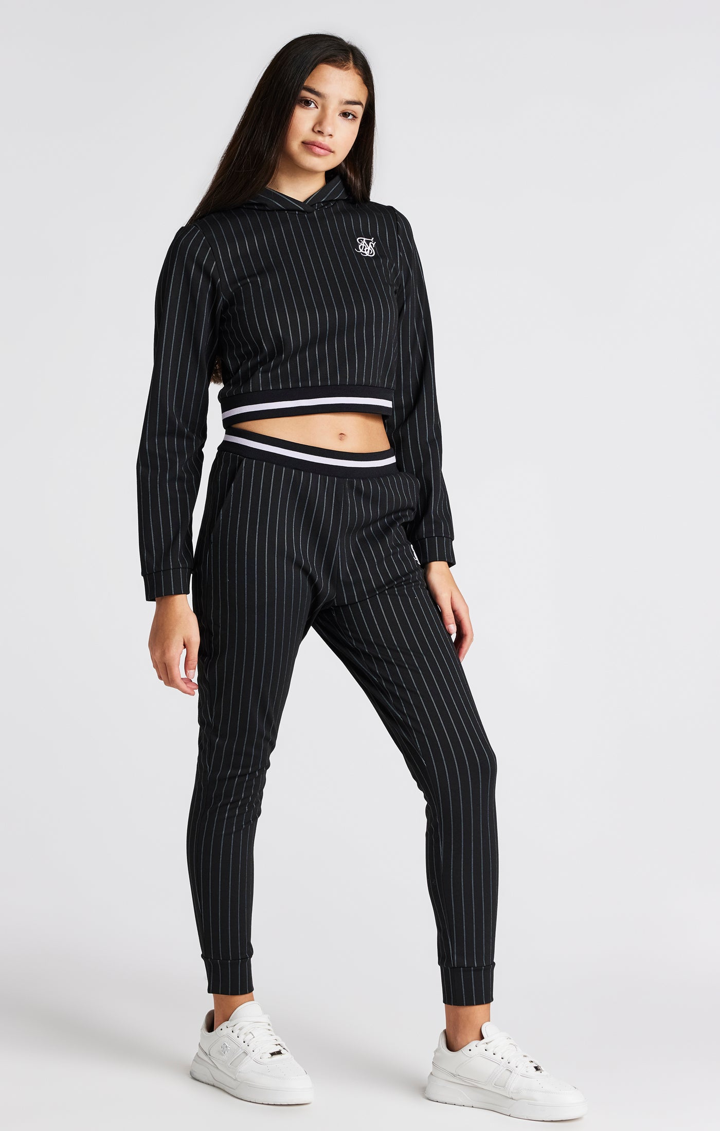 Load image into Gallery viewer, Girls Black Pinstripe Track Pant (2)